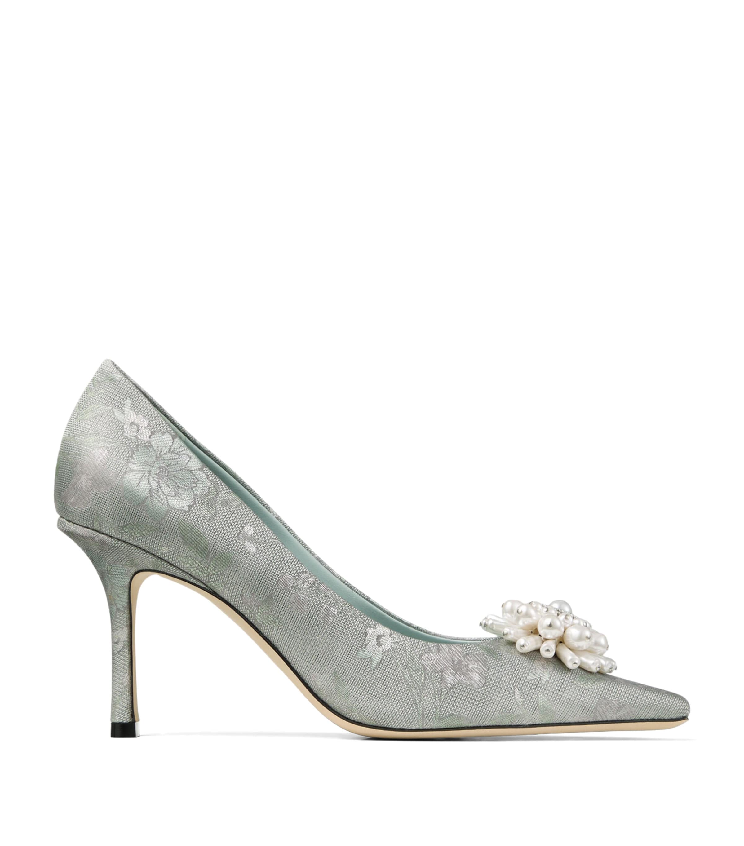 Jimmy Choo Ines 85 Brocade Pearl-Embellished Pumps Light Verde/pearl/cr