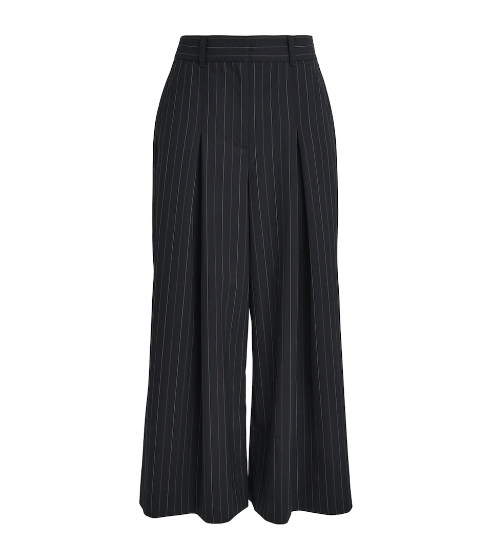 ME+EM Womens Pinstripe Cropped Wide-Leg Trousers Black
