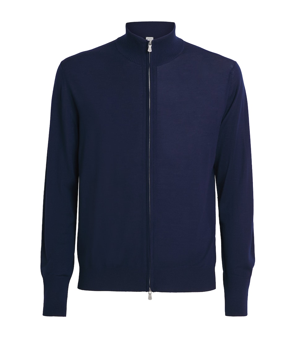 Eleventy Mens Wool Zip-Up Cardigan Royal