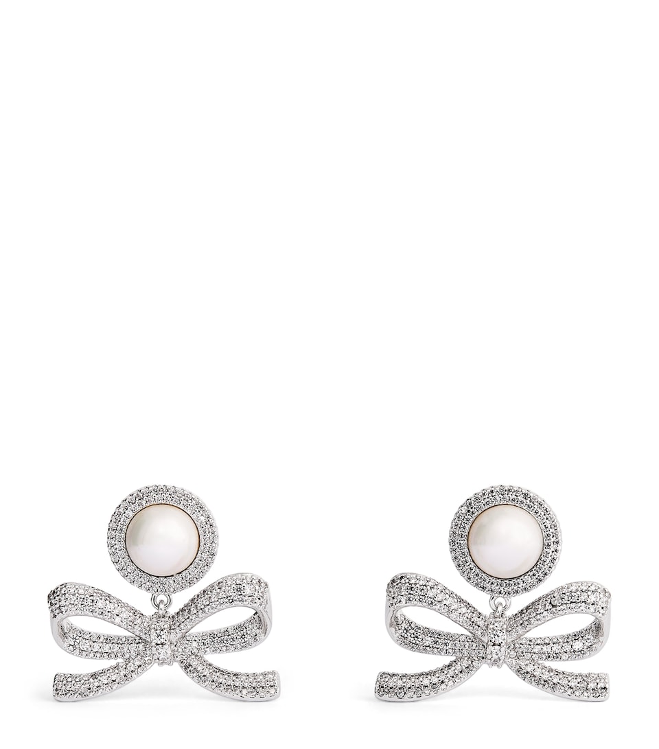 Crystal-Faux Pearl Bow Drop Earrings