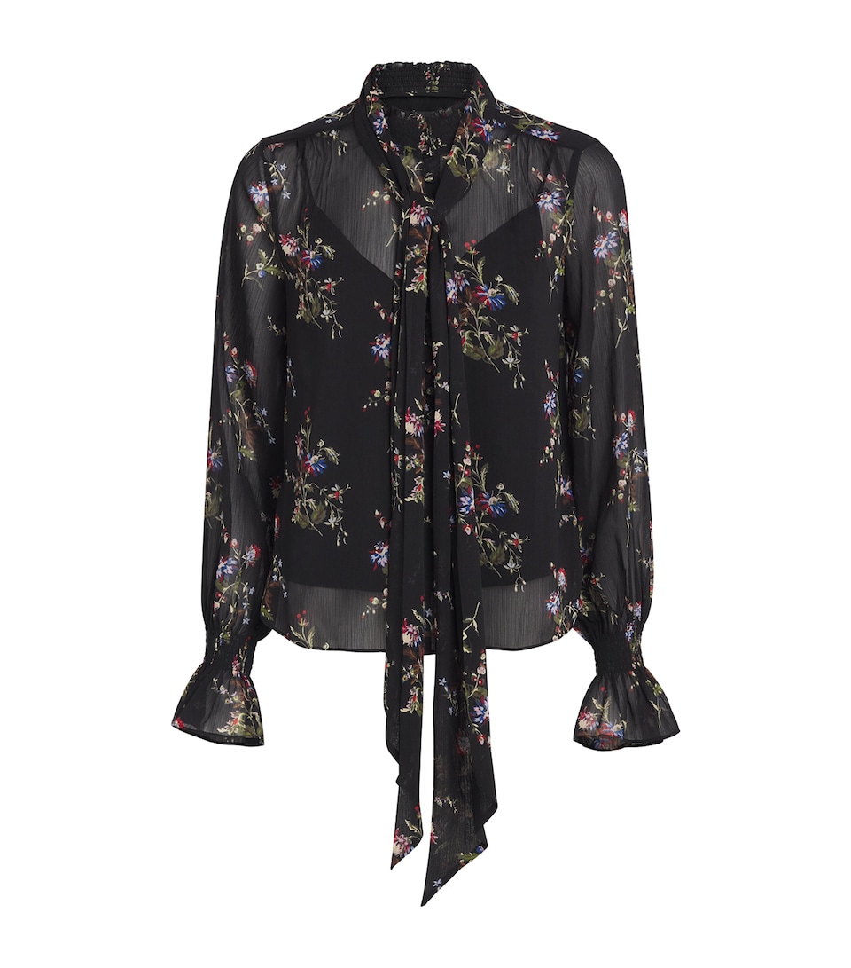 ME+EM Womens Georgette Floral Tie-Neck Blouse Black Multi