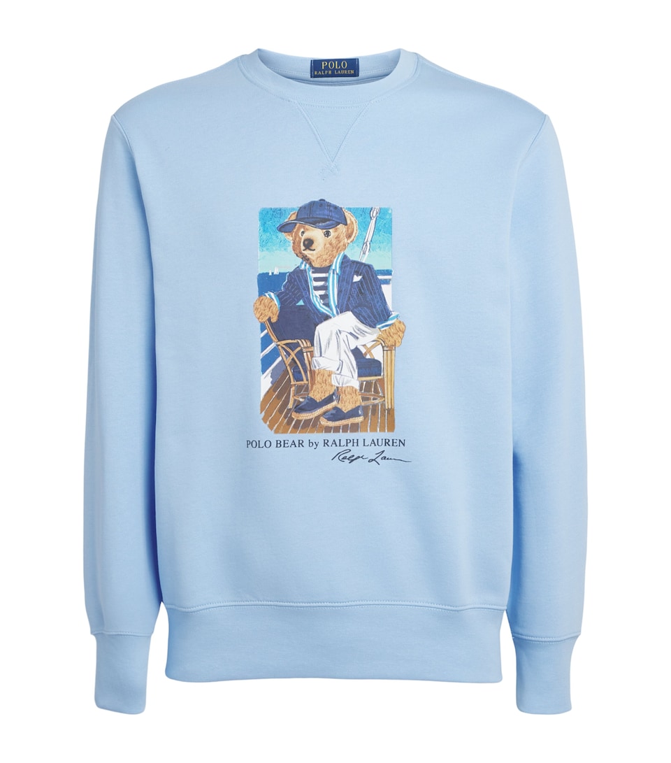 Polo Ralph Lauren Mens Stretch-Cotton Polo Bear Sweatshirt Nport Br Office Blue