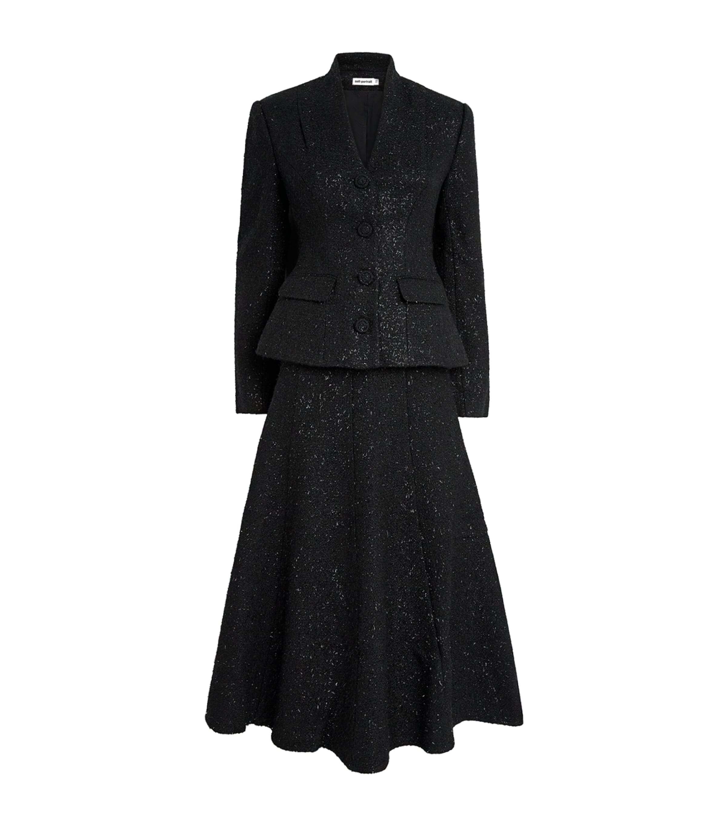 Self-Portrait Womens Metallic Bouclé Midi Dress Black