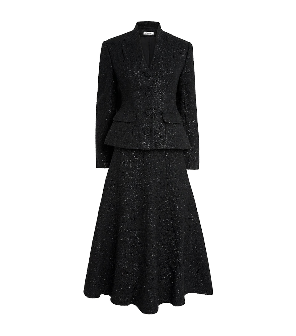 Self-Portrait Womens Metallic Bouclé Midi Dress Black