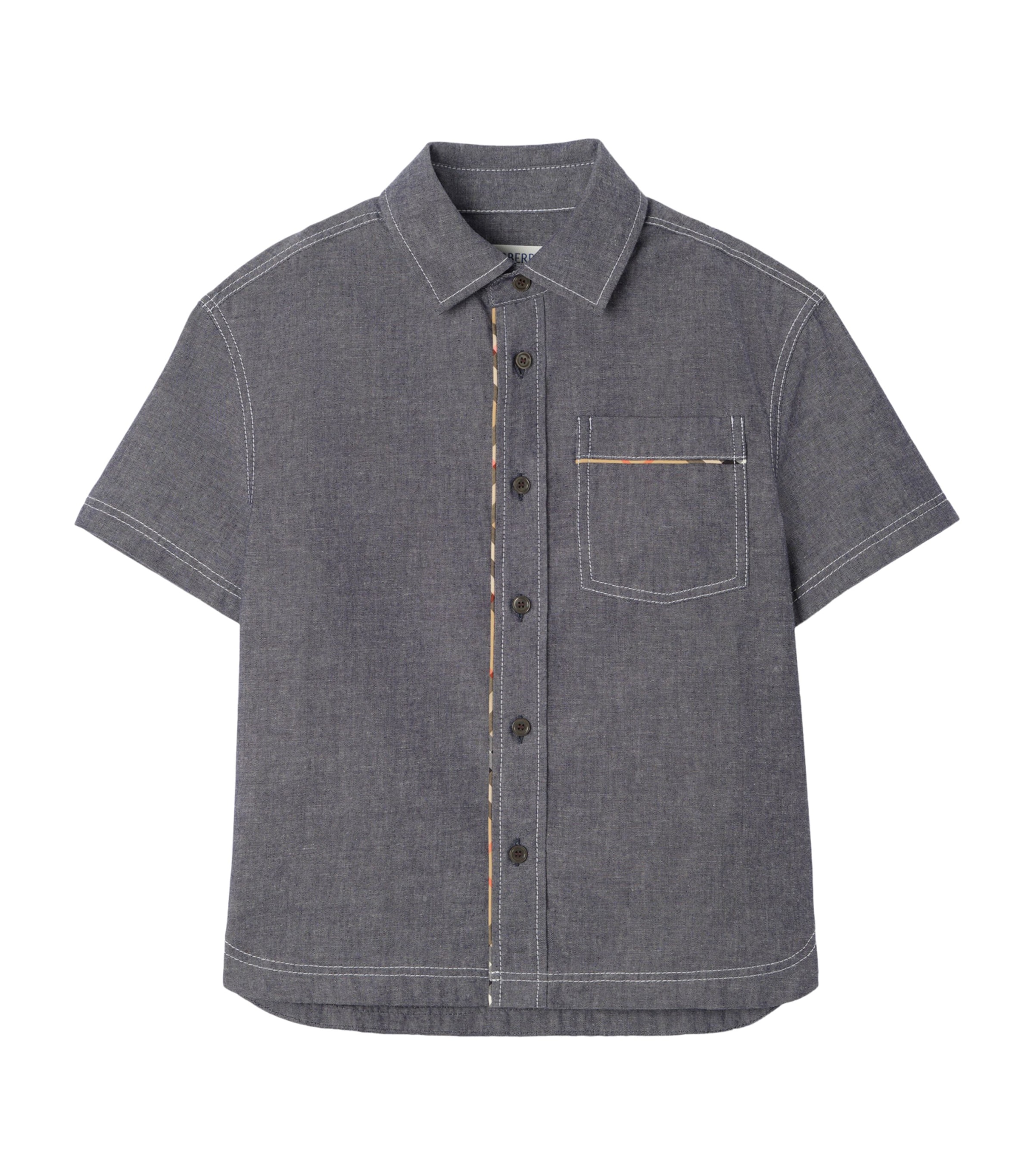 Burberry Kids Cotton Check Trim Shirt (14 Years) Damson Blue Melange