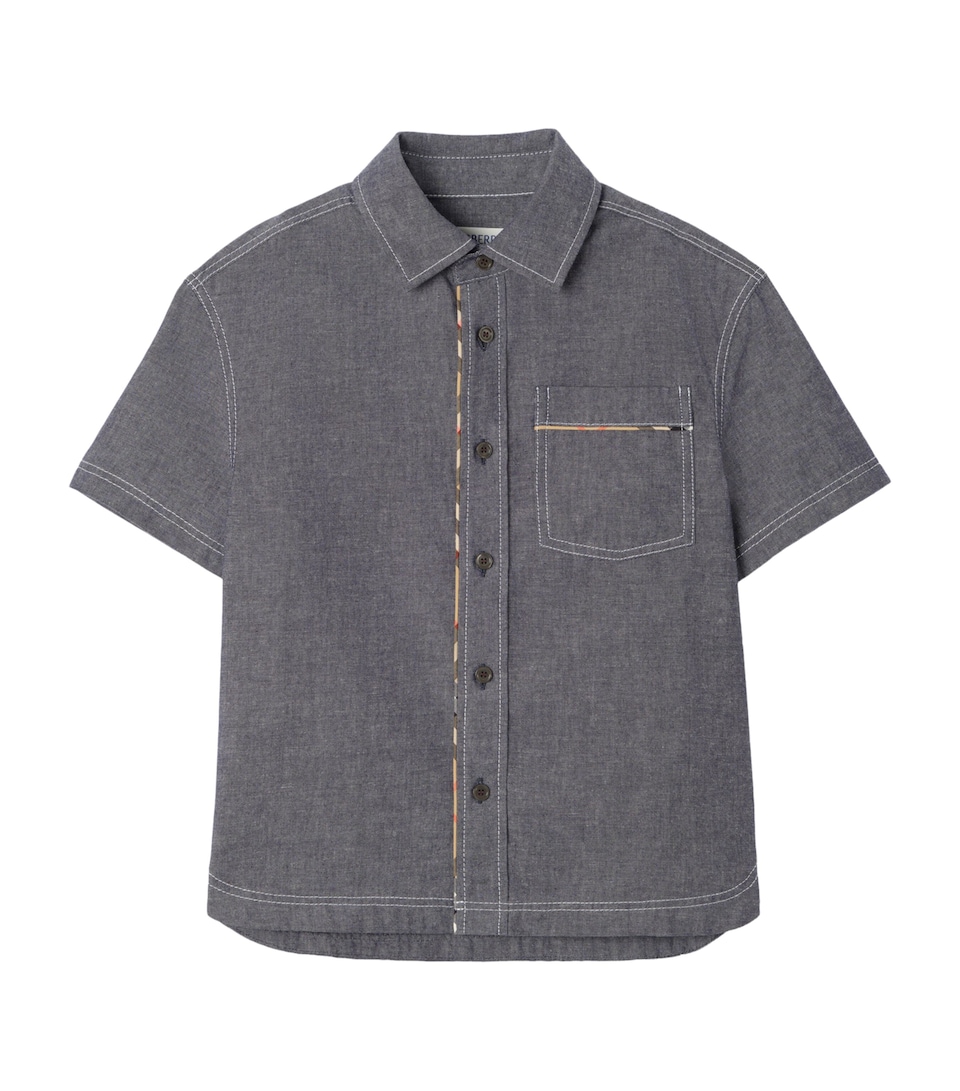 Burberry Kids Cotton Check Trim Shirt (4-12 Years) Damson Blue Melange