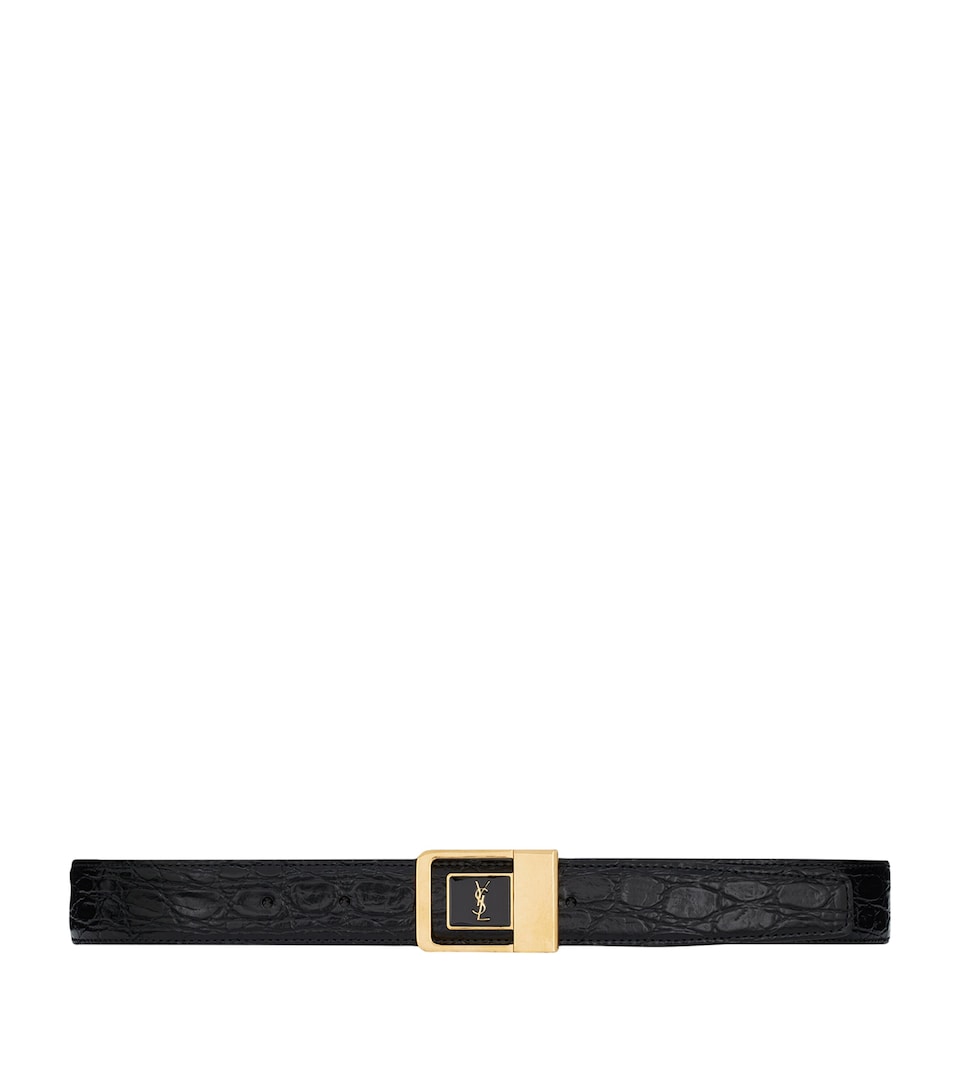 Croc-Embossed Logo Belt