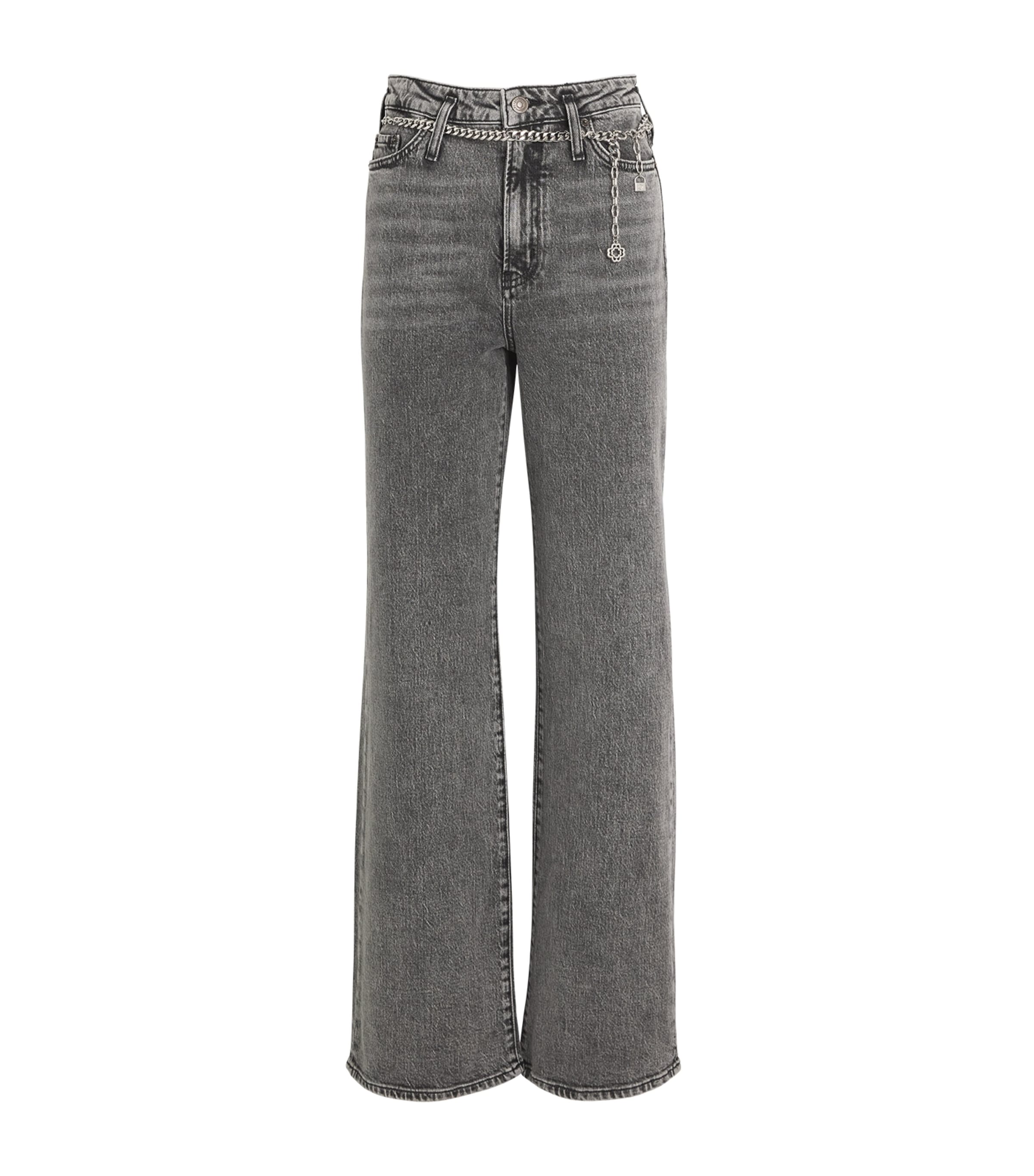 Chain-Detail Wide-Leg Jeans