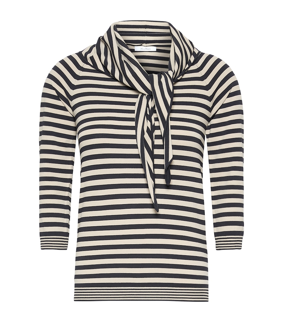 Max Mara Womens Scarf-Detail Stripe T-Shirt Stone