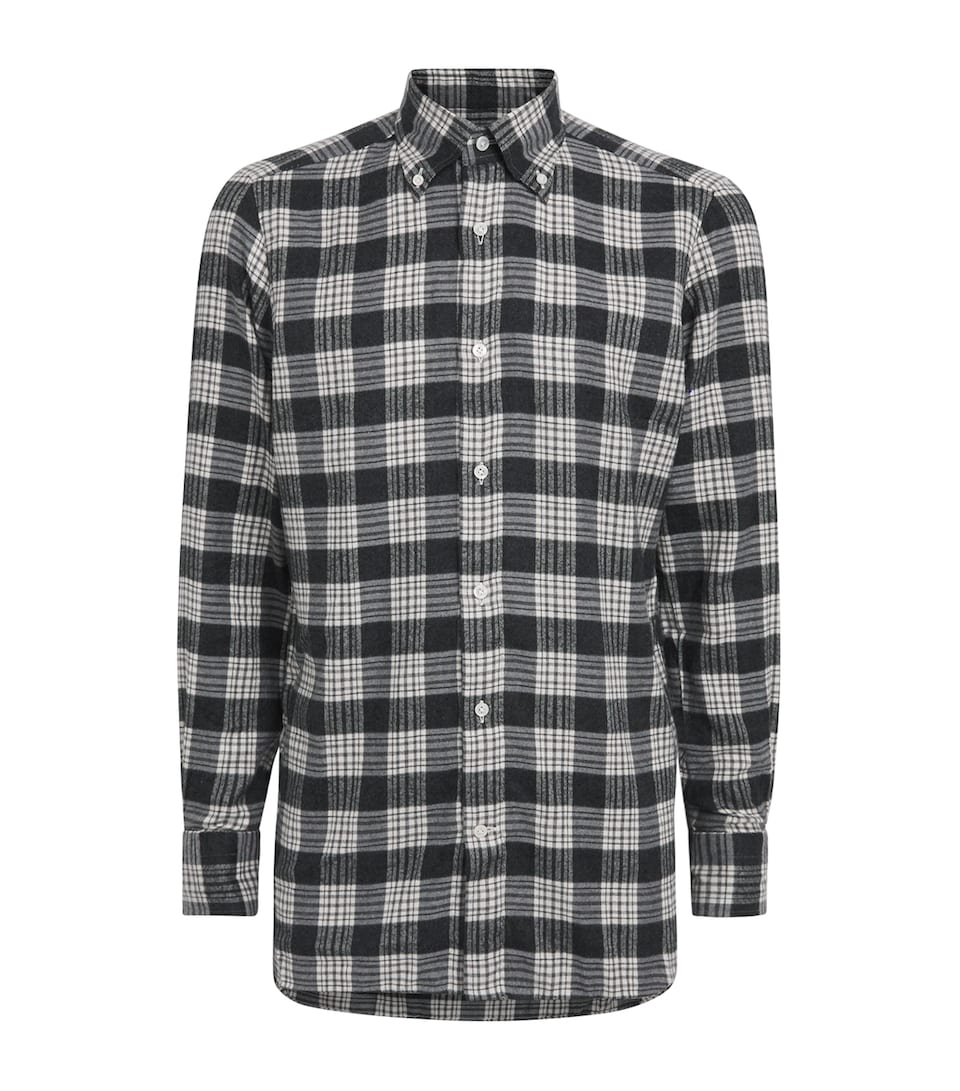 100HANDS Mens Cotton Flannel Check Shirt Grey White