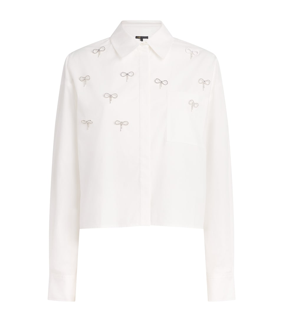 Maje Womens Cotton Bow-Embellished Shirt White