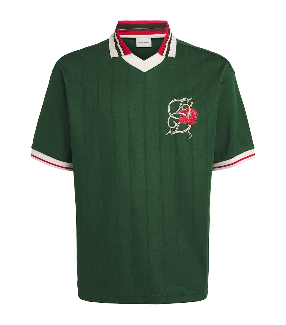 Drôle De Monsieur Mens Embroidered Hibiscus Polo Shirt Dgn / Dark Green