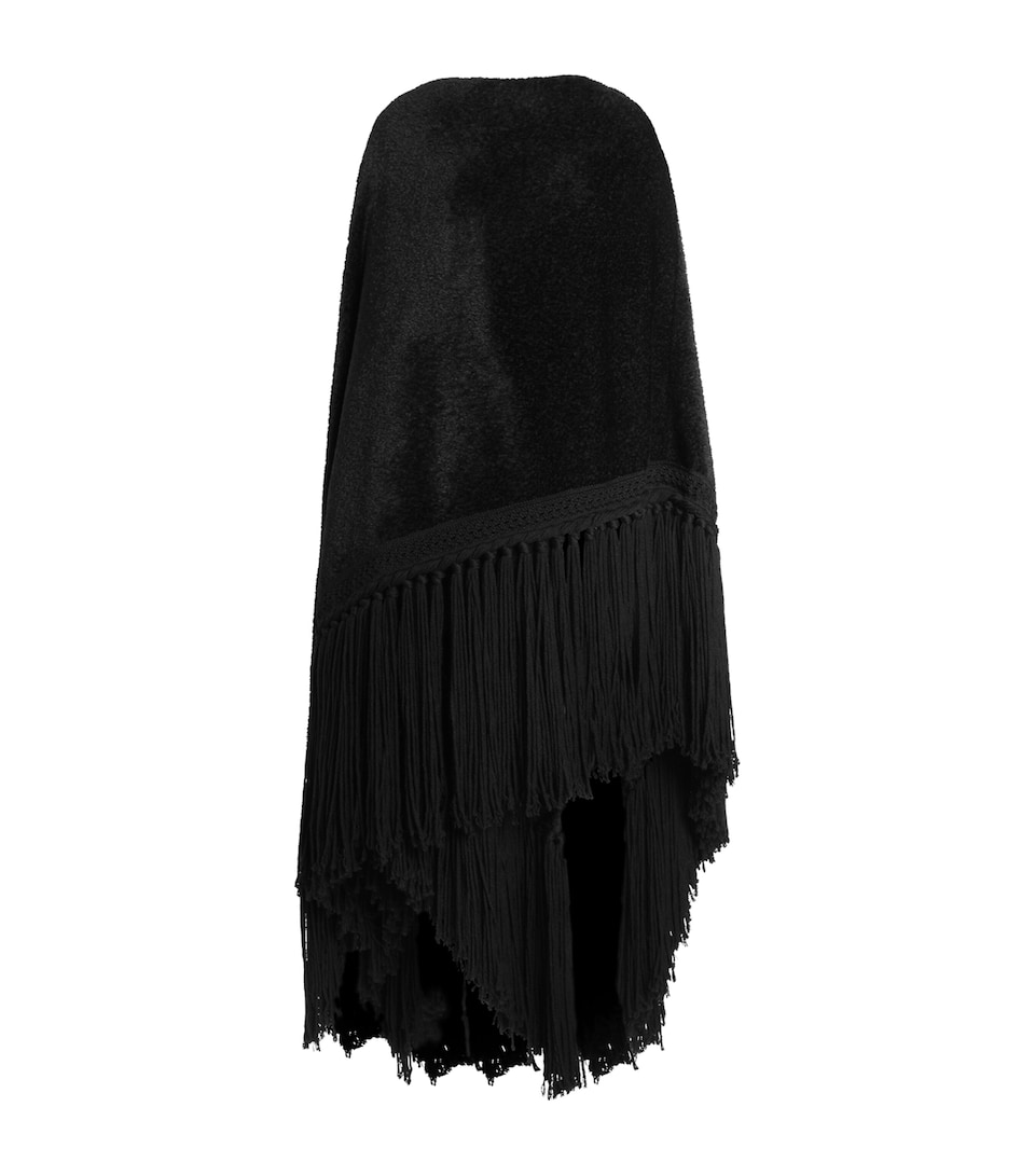 Dolce&Gabbana Womens Virgin Wool-Silk-Cashmere Fringed Cape Black