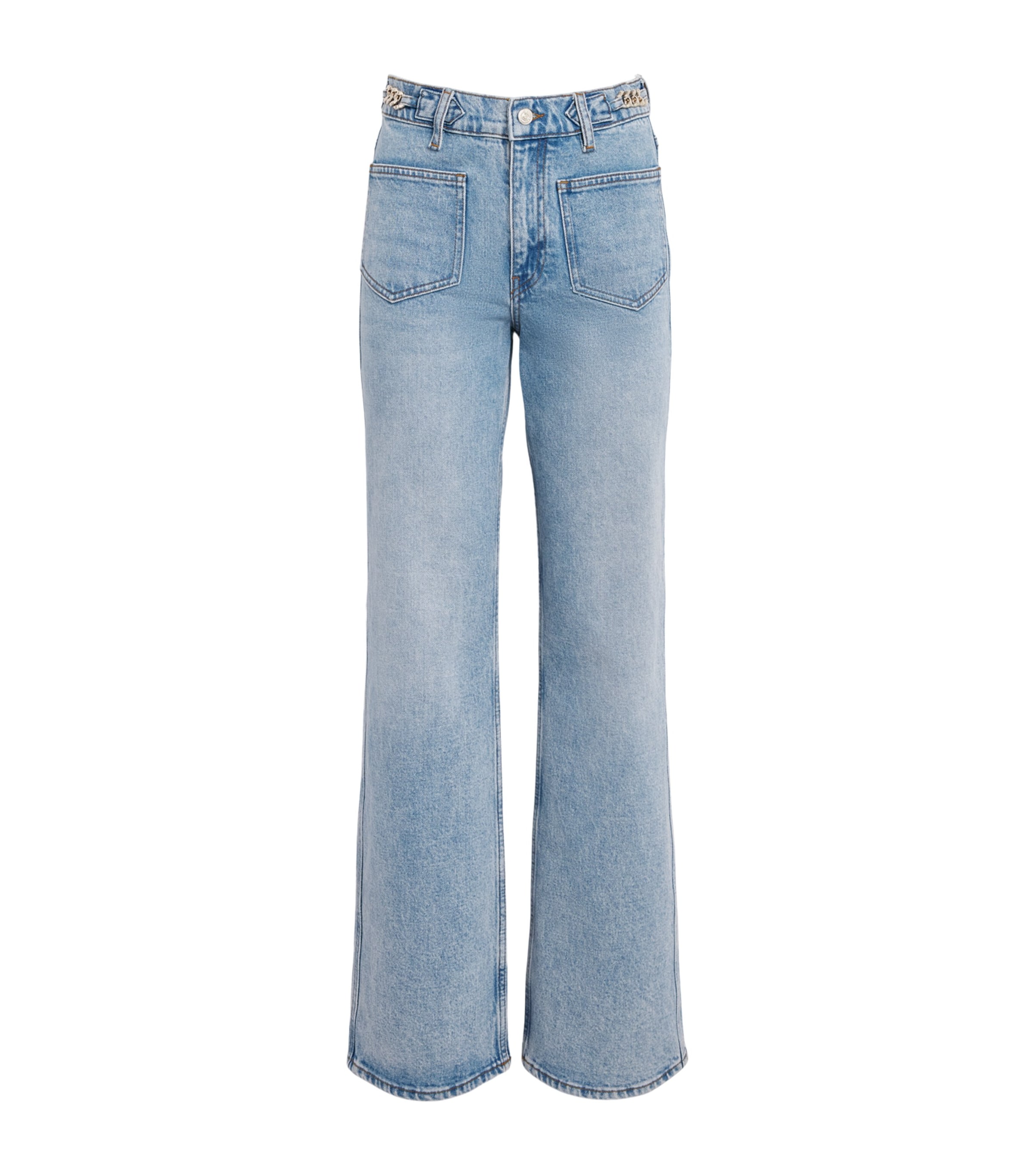 Maje Womens Chain-Detail High-Rise Straight Jeans Blue