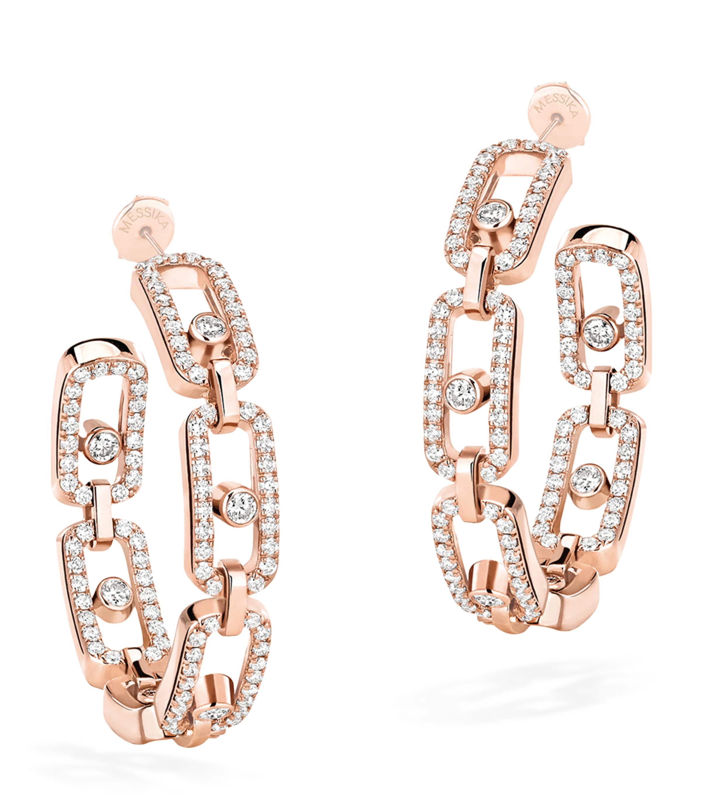 Small Rose Gold and Diamond Move Link Hoop Earrings