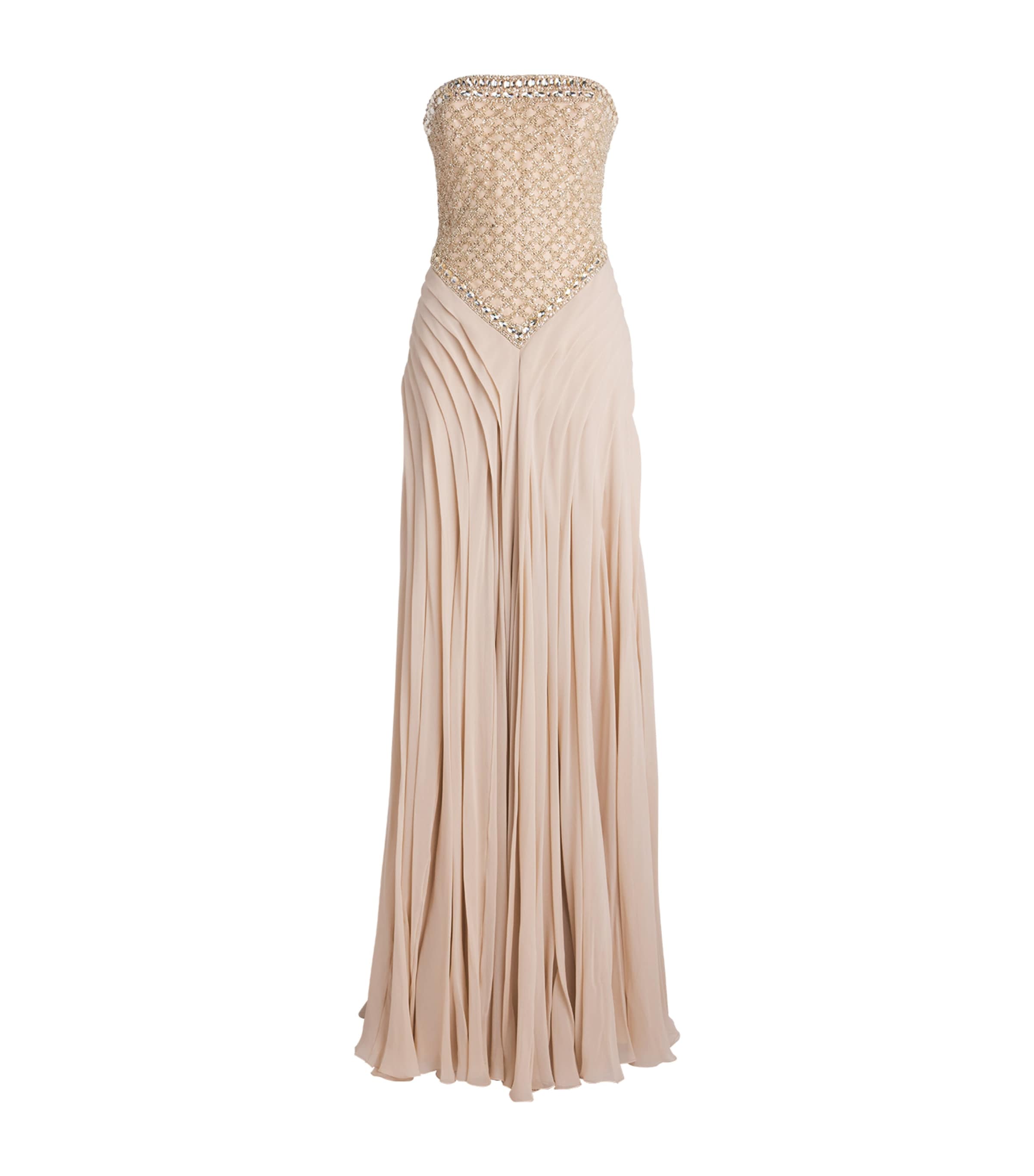 GEORGES HOBEIKA Womens Embellished Strapless Gown Beige Pink Tint