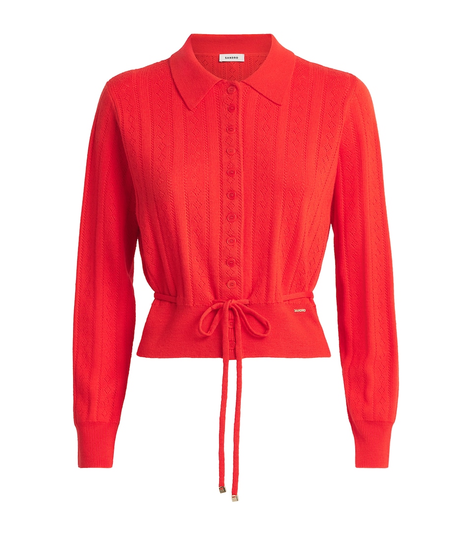 Sandro Paris Womens Wool-Blend Pointelle Knit Cardigan Red
