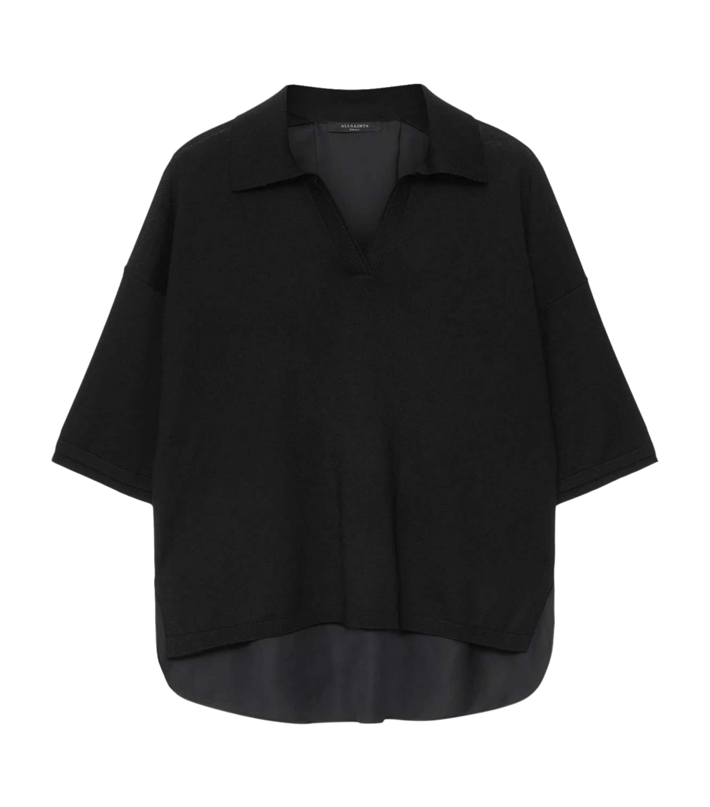 AllSaints Womens Wool Bern Polo Shirt Black