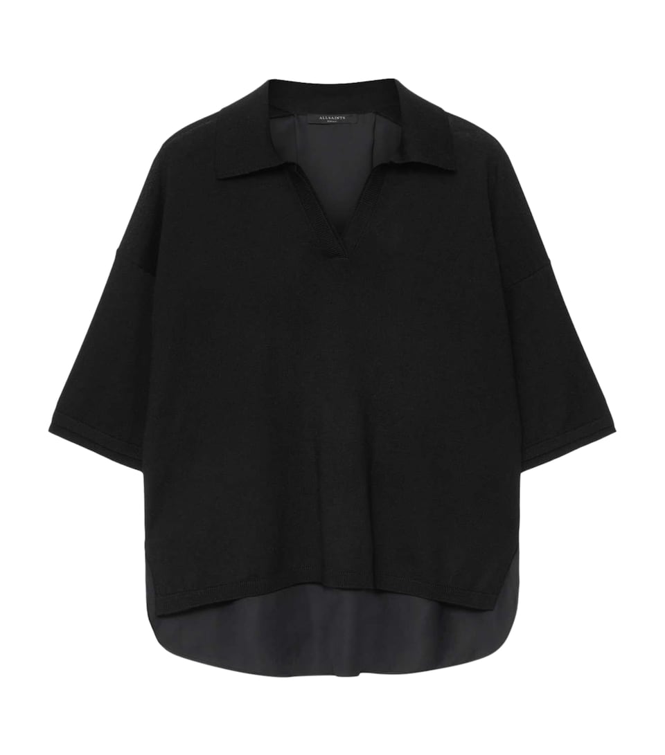 AllSaints Womens Wool Bern Polo Shirt Black