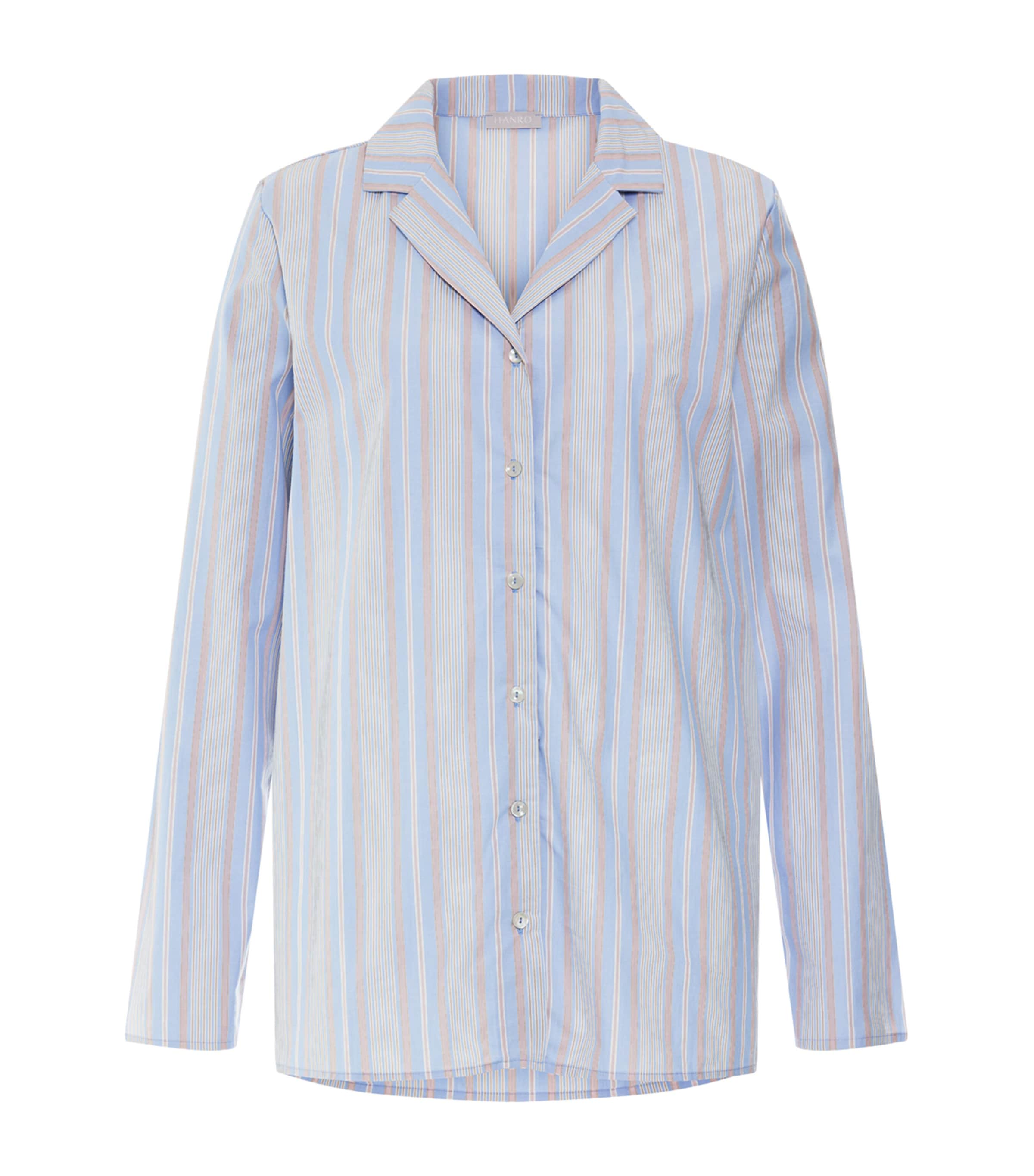 Hanro Womens Cotton Striped Sleep & Lounge Pyjama Shirt Lilian Stripes