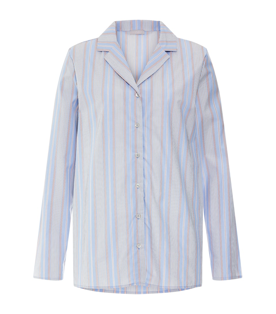 Hanro Womens Cotton Striped Sleep & Lounge Pyjama Shirt Lilian Stripes
