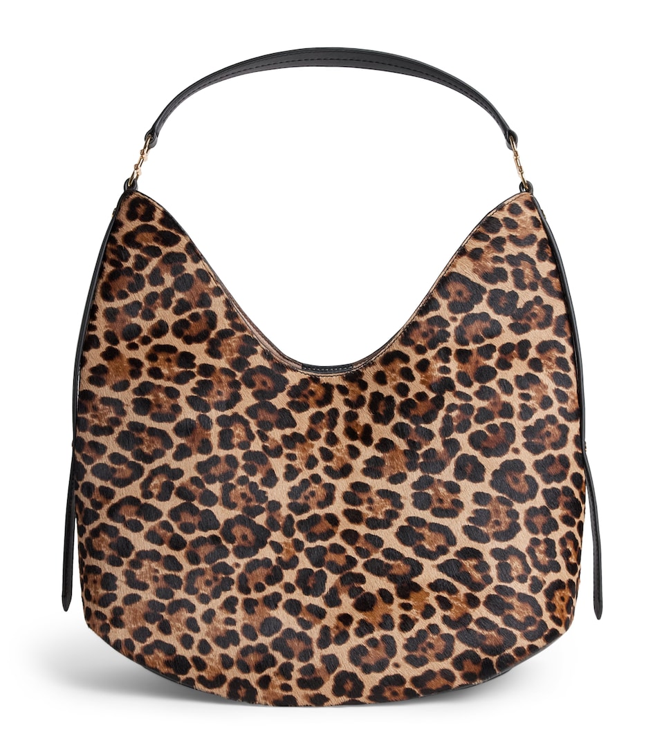 Harrods Medium Pony Leopard Penny Shoulder Bag Black
