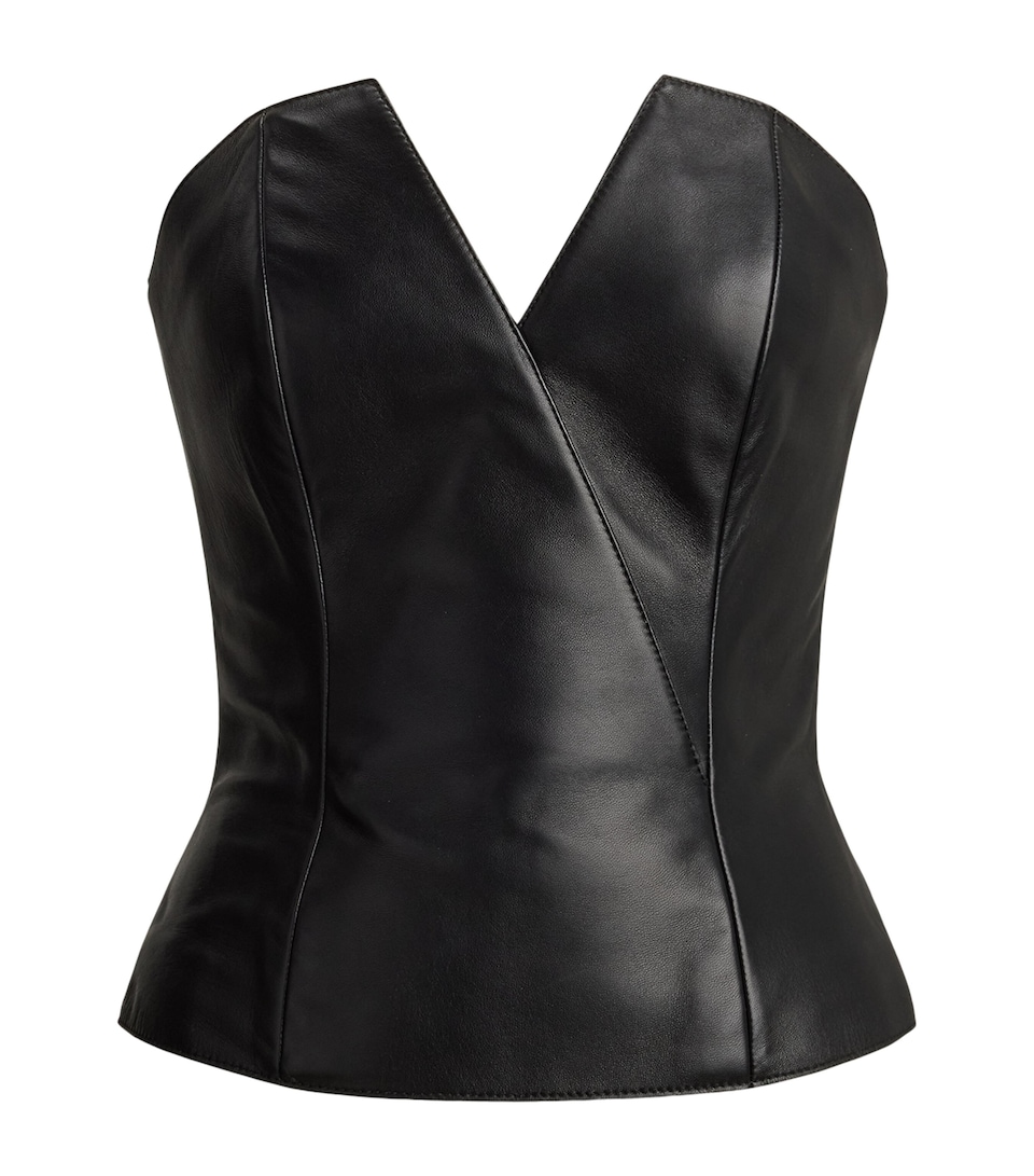 Ralph Lauren Womens Leather Harling Bustier Top Black