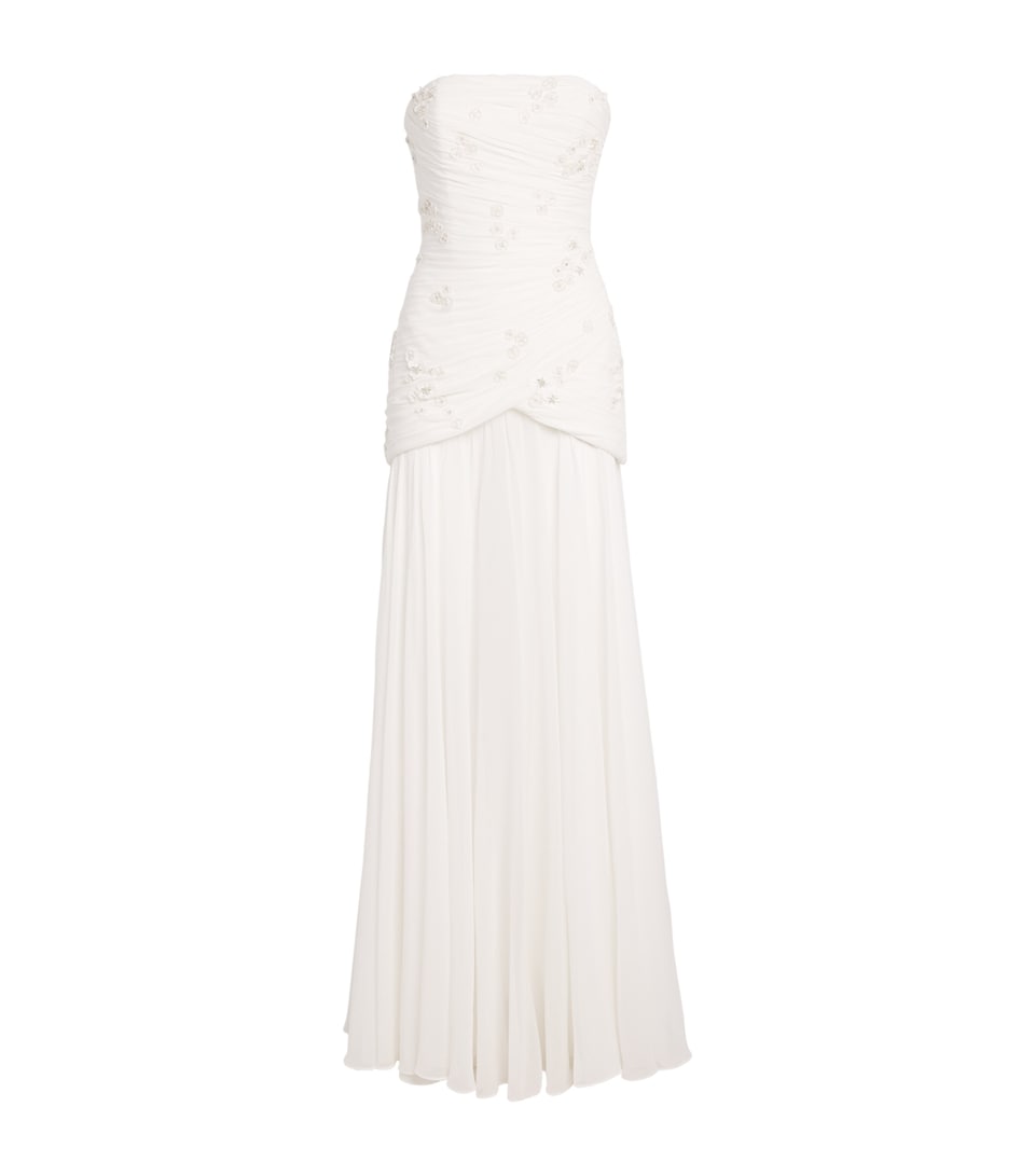 Sandra Mansour Womens Embellished Strapless Gown Ofw White
