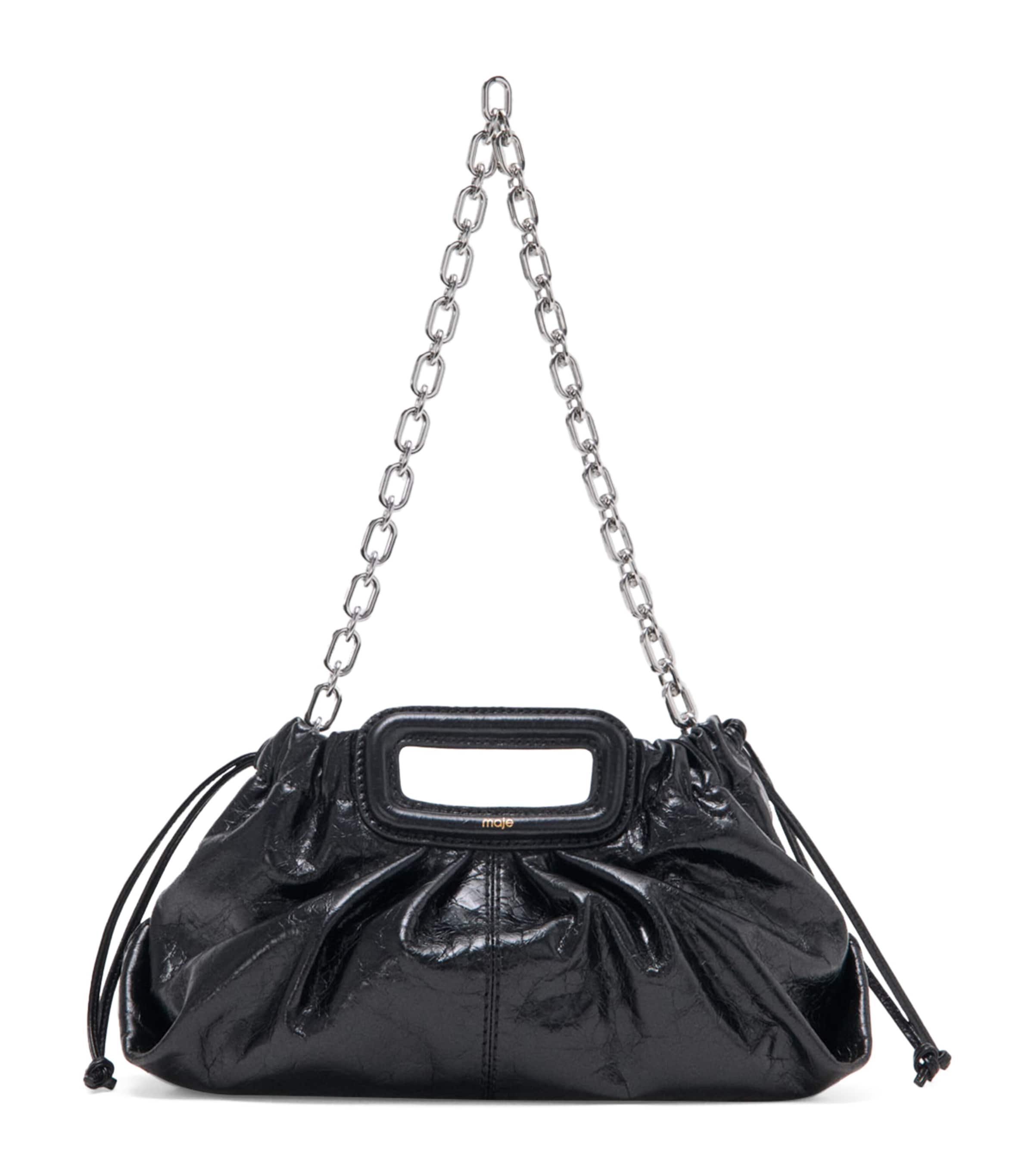 Maje Crackled Leather Milpli Clutch Bag Black