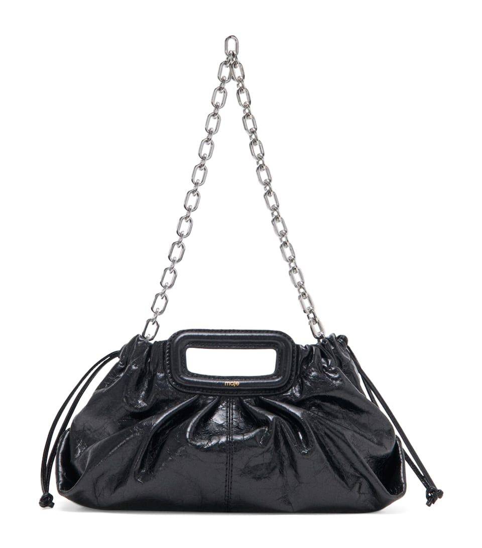 Maje Crackled Leather Milpli Clutch Bag Black