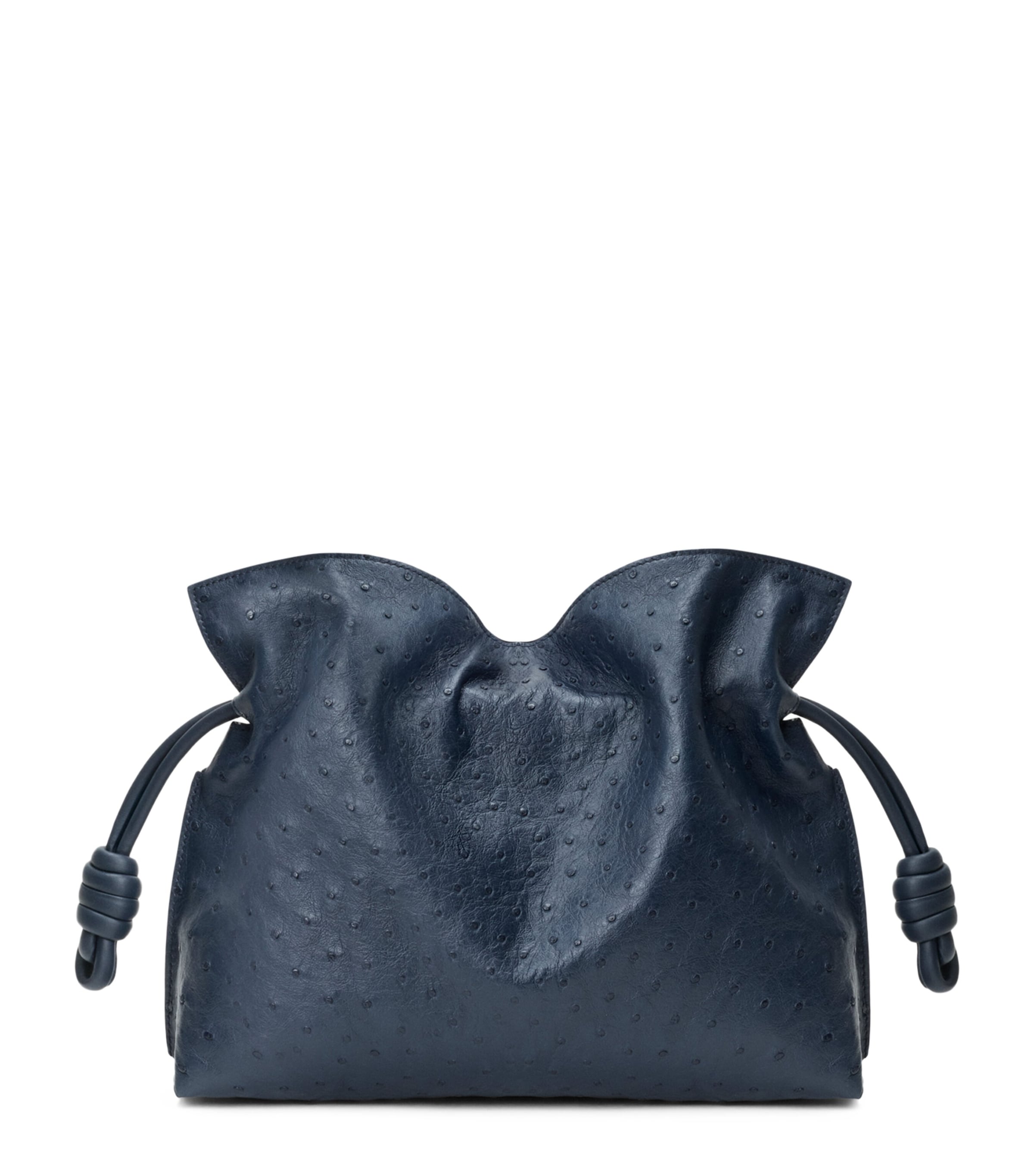 LOEWE Medium Ostrich Leather Flamenco Clutch Bag Deep Navy