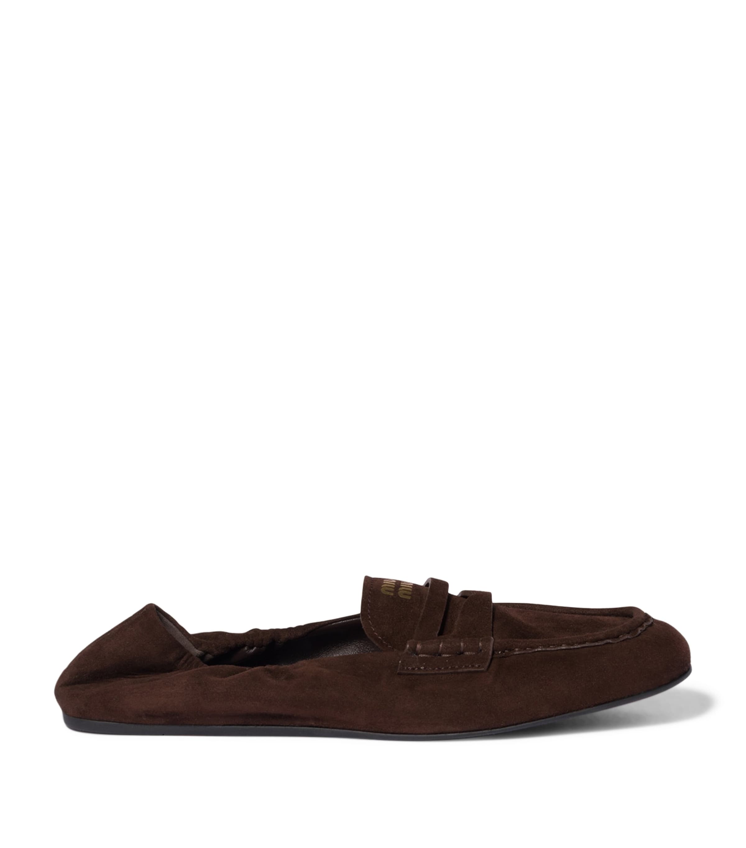 Miu Miu Suede Ruched Loafers Brown