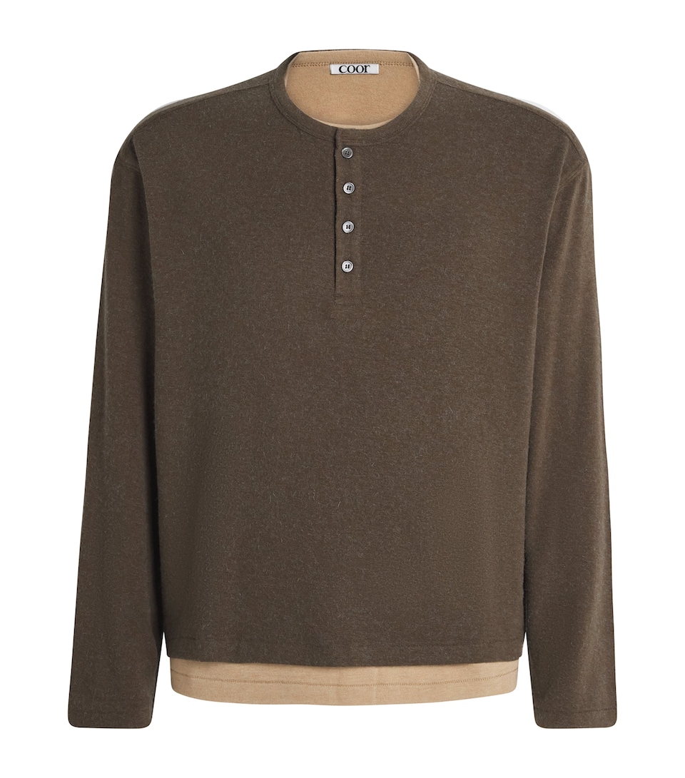 Coor Mens Layered Henley T-Shirt Khaki Green