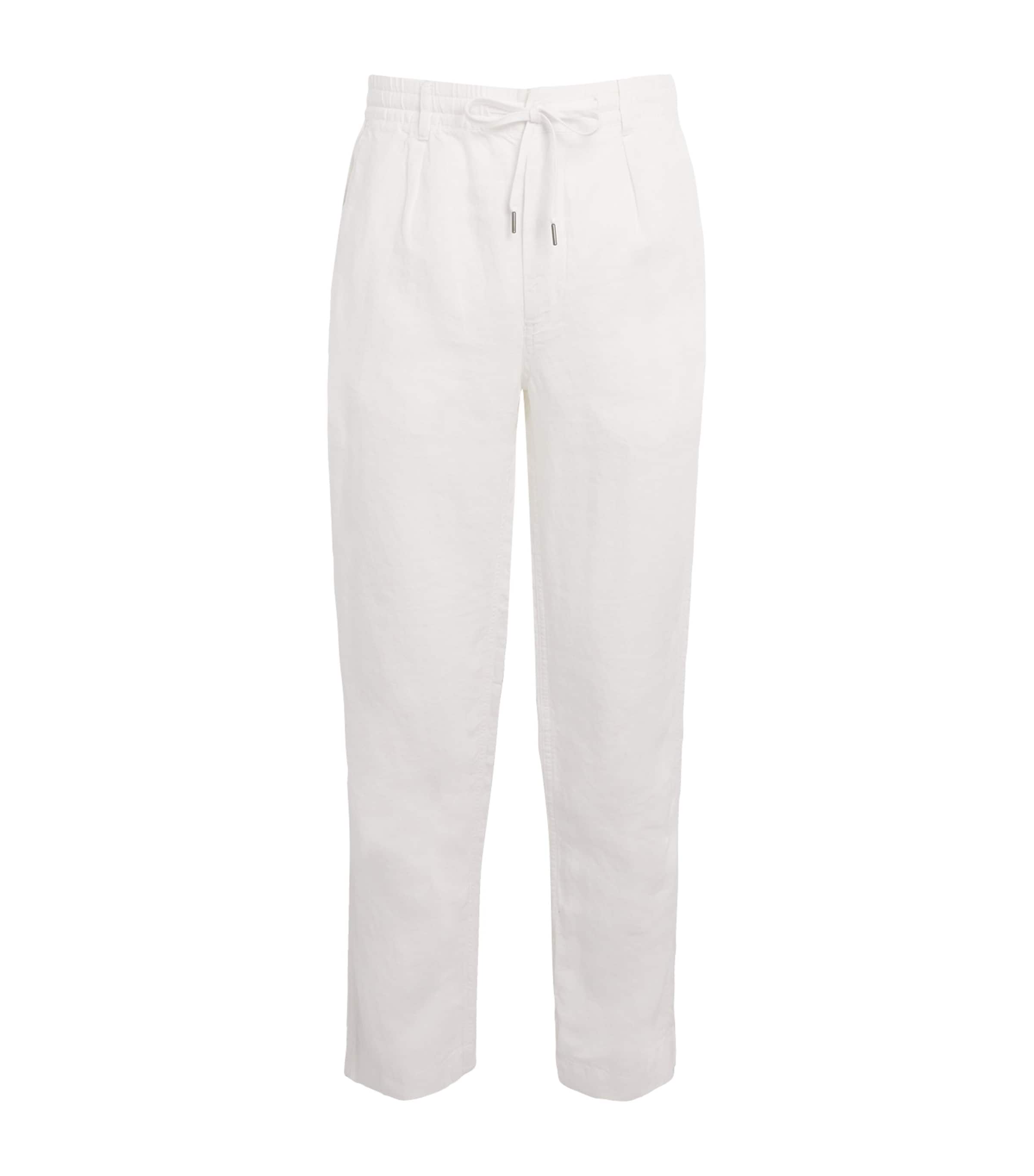 Polo Ralph Lauren Mens Linen Drawstring Prepster Trousers Ceramic White