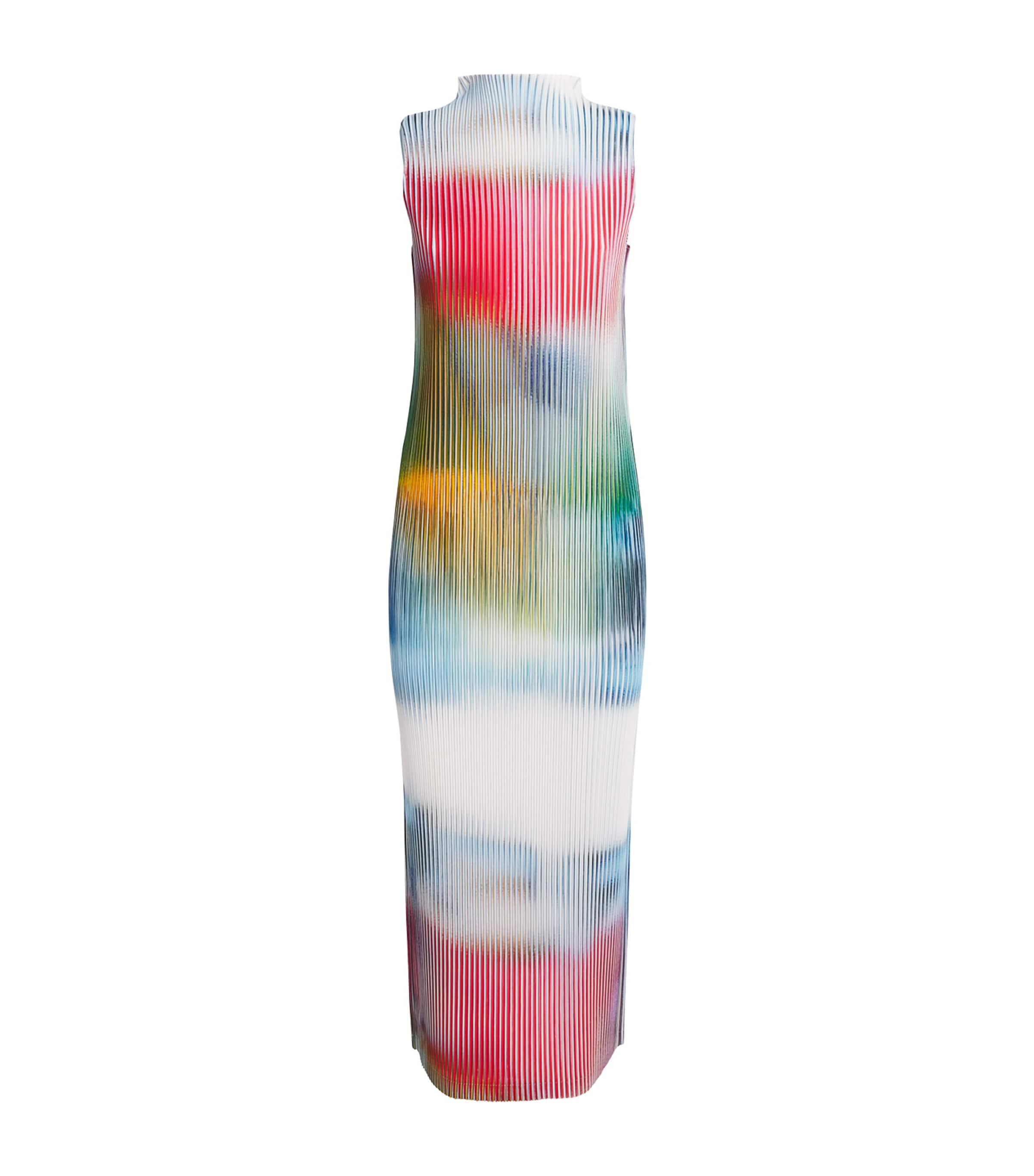 Issey Miyake Womens Obscure Pleats Midi Dress Multi Color