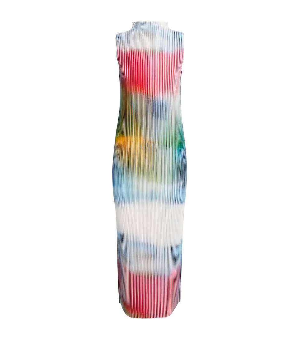 Issey Miyake Womens Obscure Pleats Midi Dress Multi Color