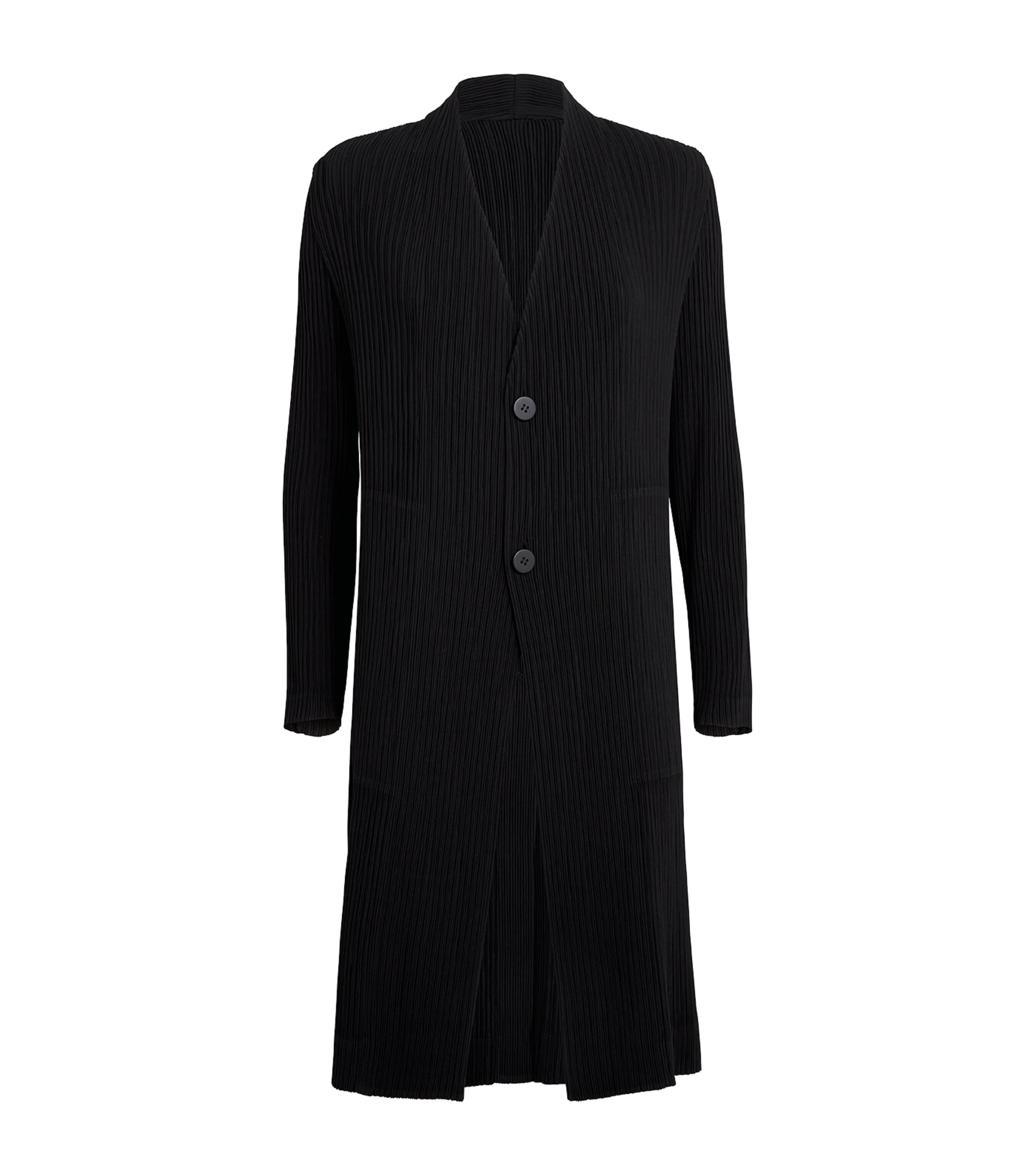 Issey Miyake Womens Hatching Pleats Longline Coat