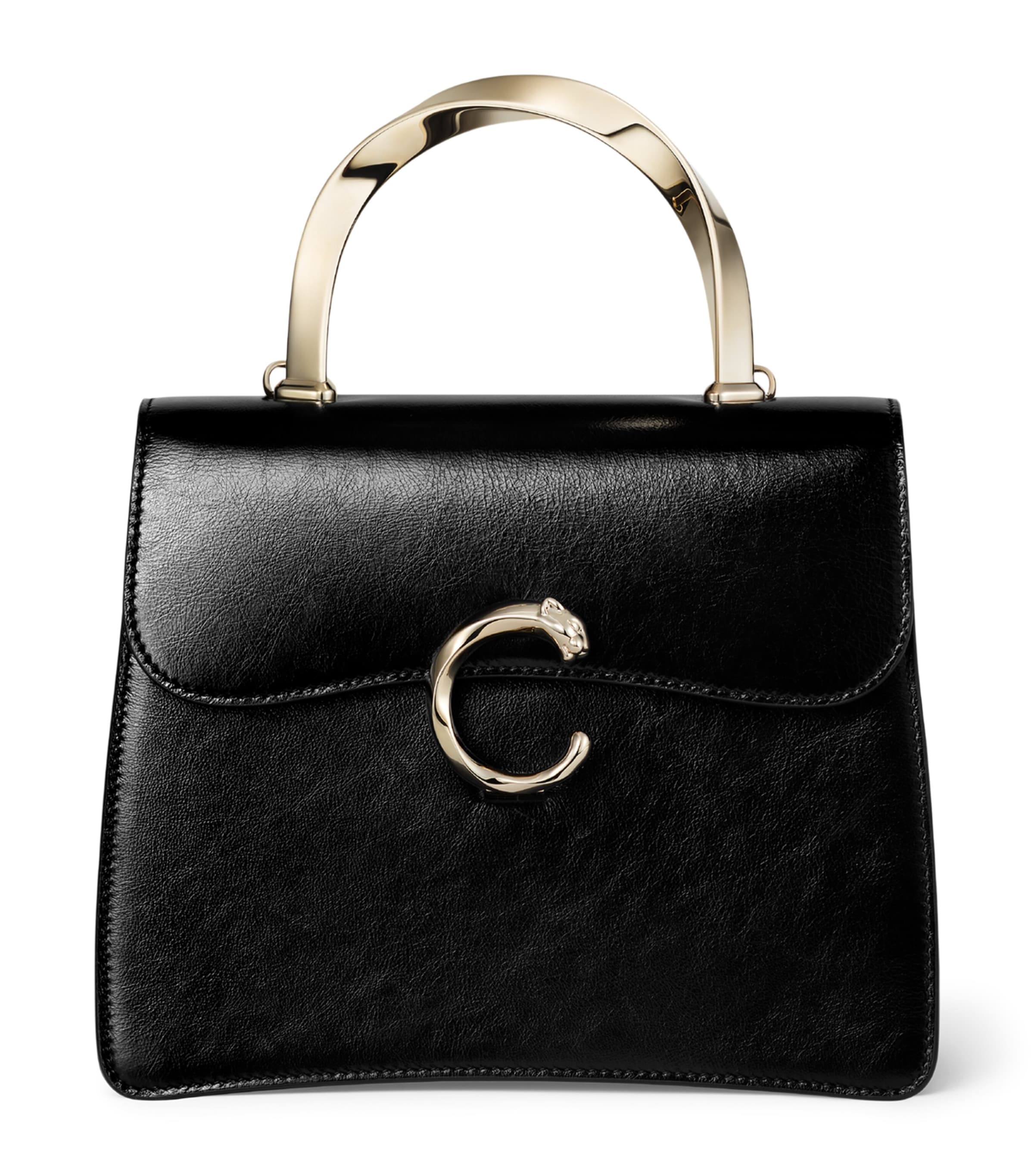 Cartier Mini Leather Panthère de Cartier Top-Handle Bag Black