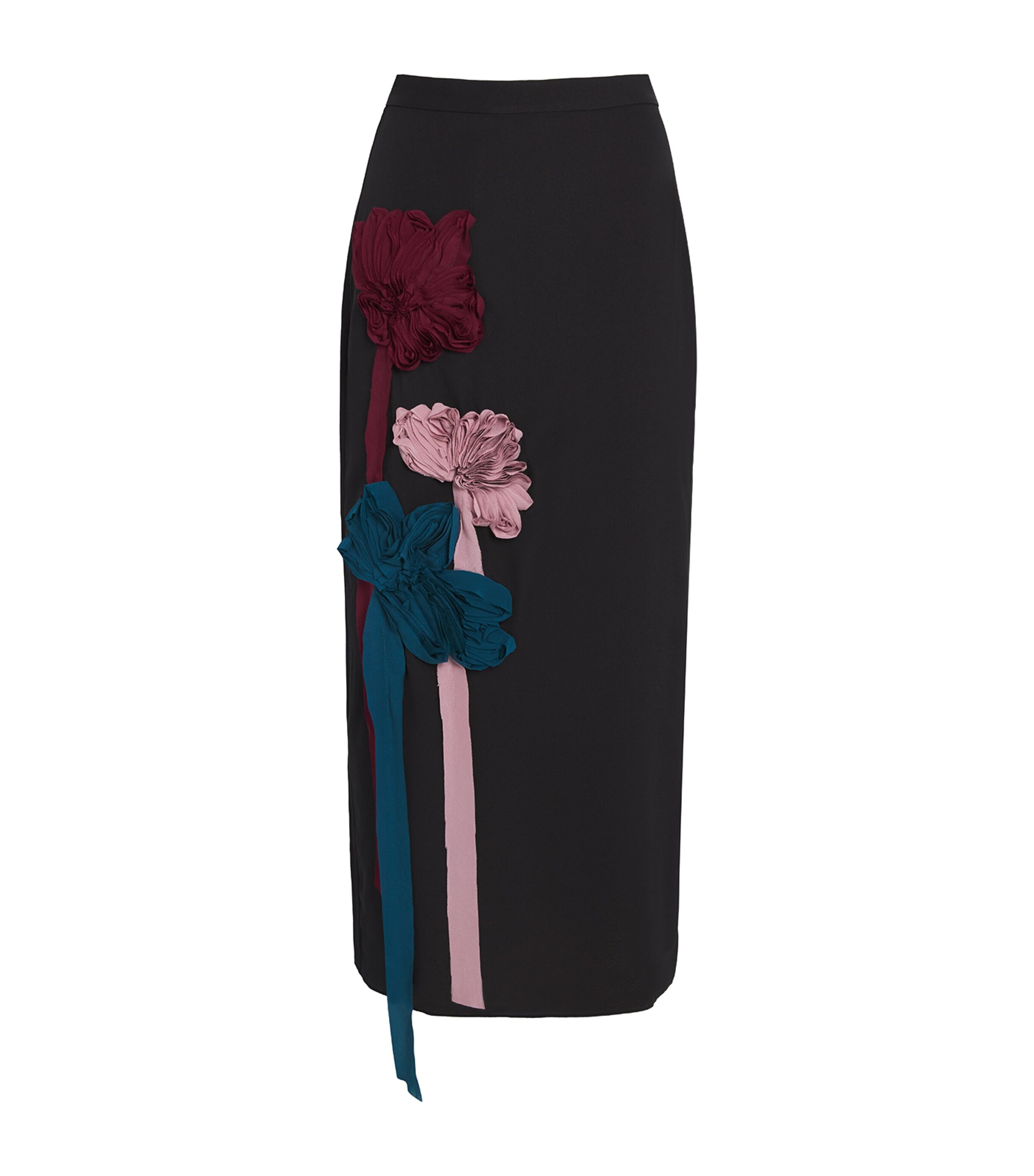 Silk-Blend Georgette Appliqué Midi Skirt