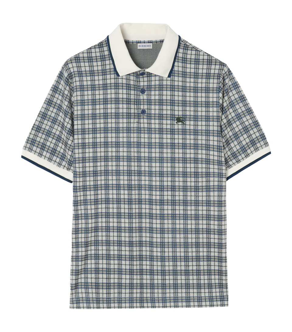 Burberry Mens Check Jacquard EKD Polo Shirt Peacock Blue Ip Chk