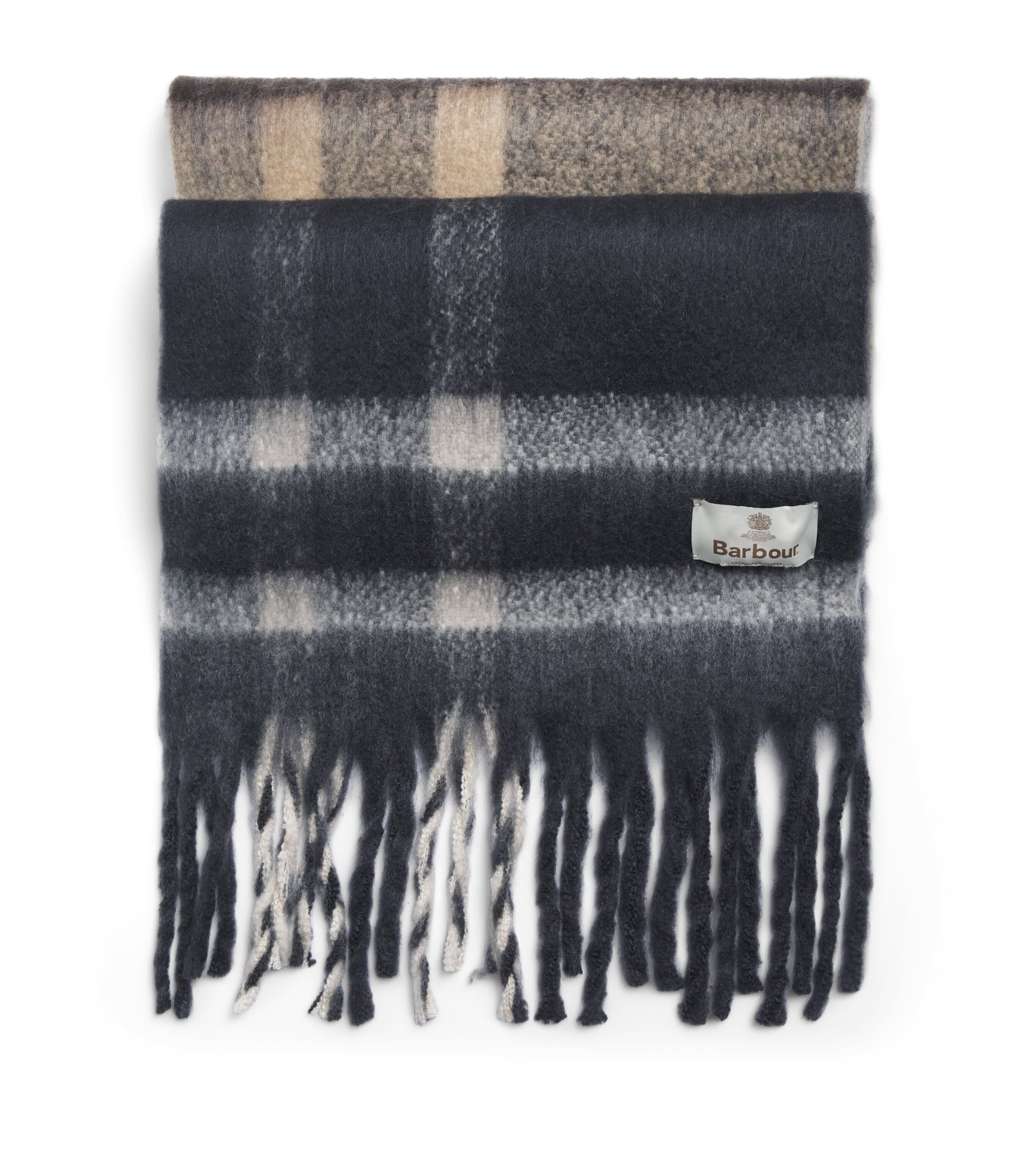 Barbour Knitted Bouclé Tartan Isla Scarf Ecru Muted Tartan