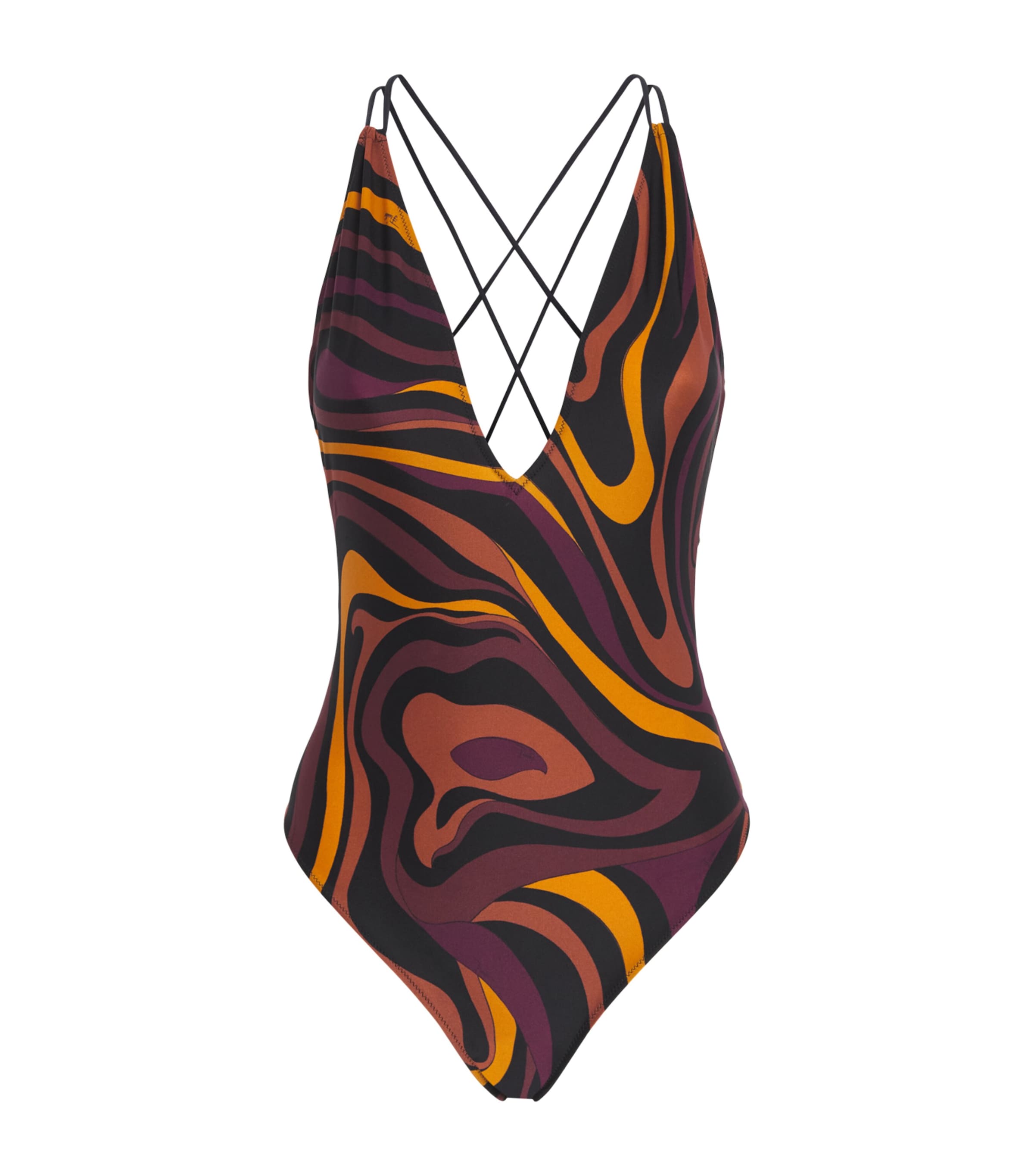 PUCCI Womens Marmo Print V-Neck Swimsuit Bordeaux Gold