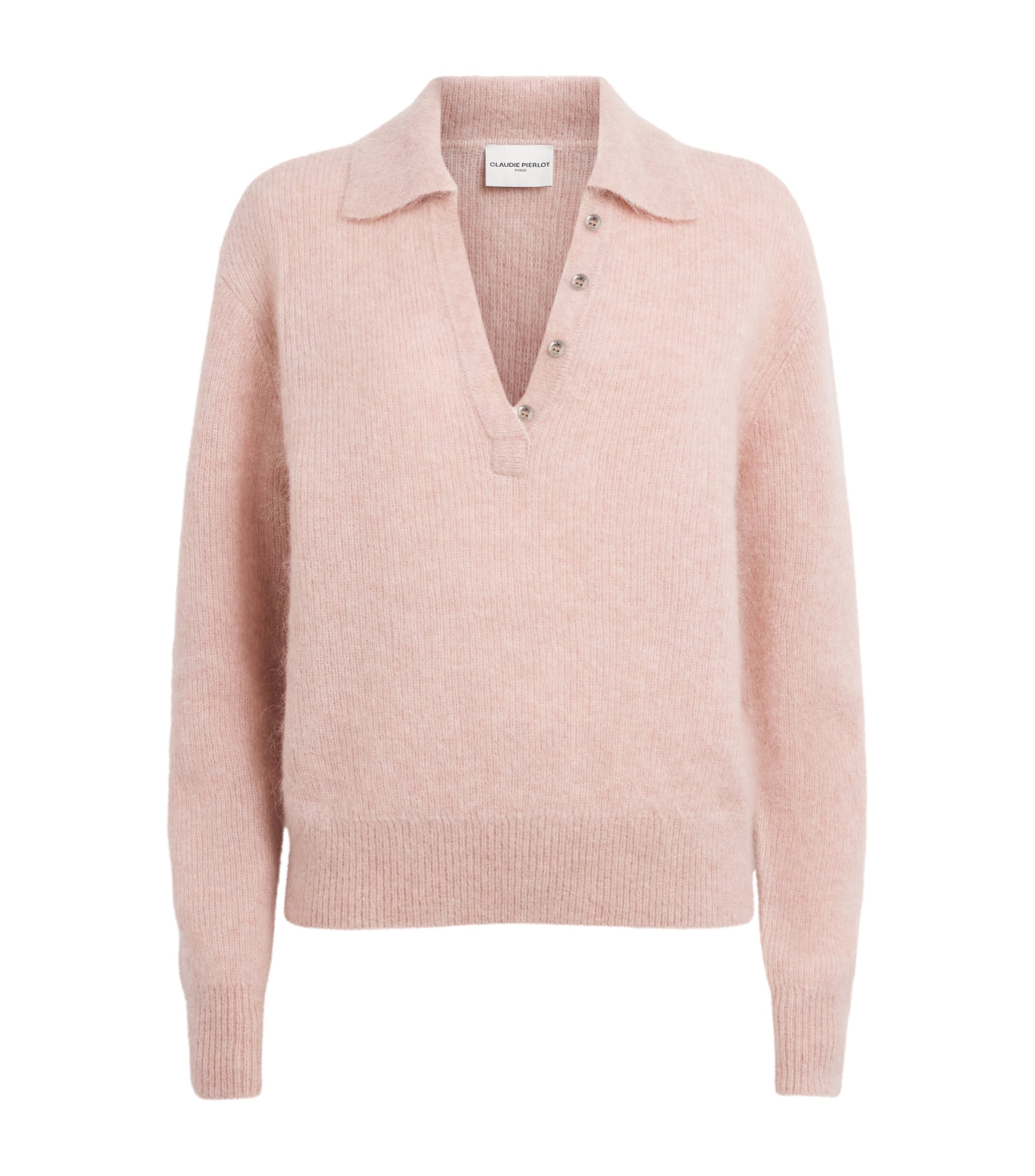 Claudie Pierlot Womens Textured Polo Sweater Pale Pink