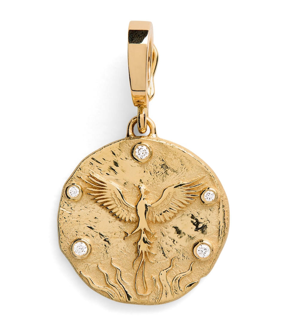 Azlee Yellow Gold and Diamond Phoenix Coin Charm Yellow Gold