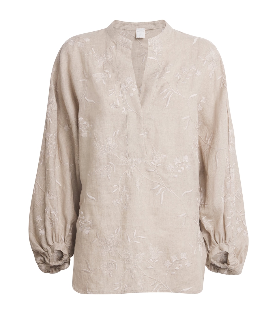 Eleventy Womens x Harrods Linen Floral-Embroidered Blouse Sabbia