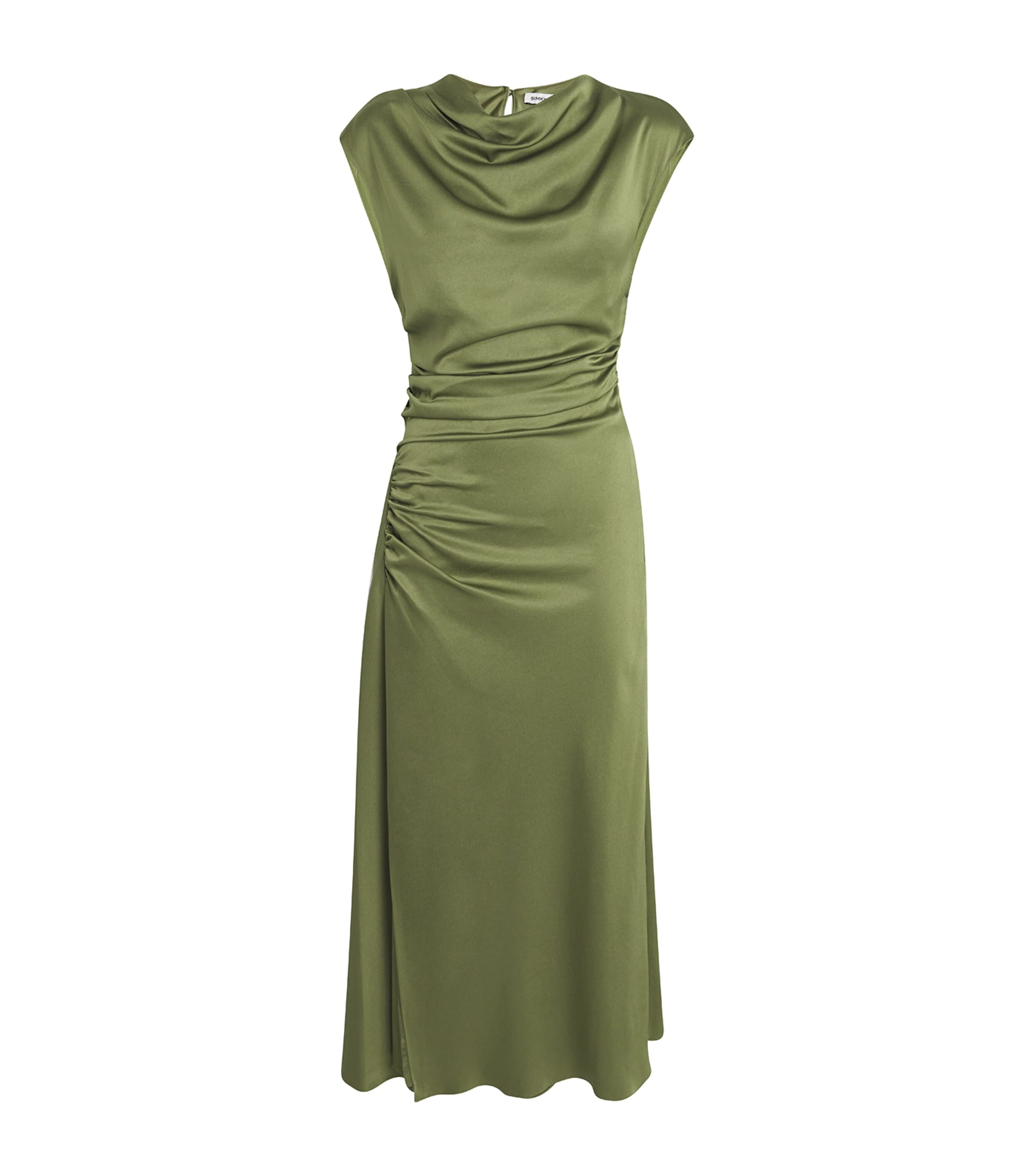 Satin Ruched Burke Midi Dress