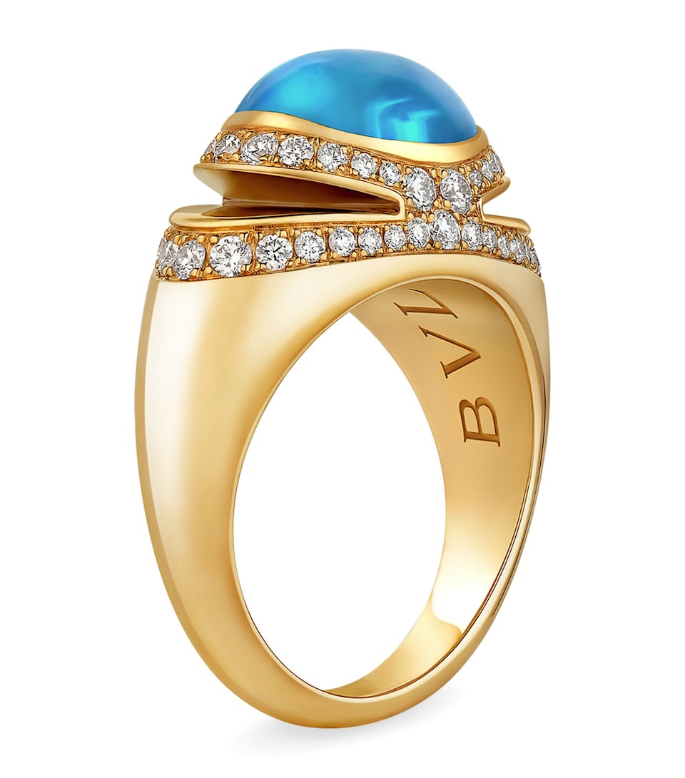 Bvlgari Yellow Gold, Diamond and Topaz Cabochon Ring Gold