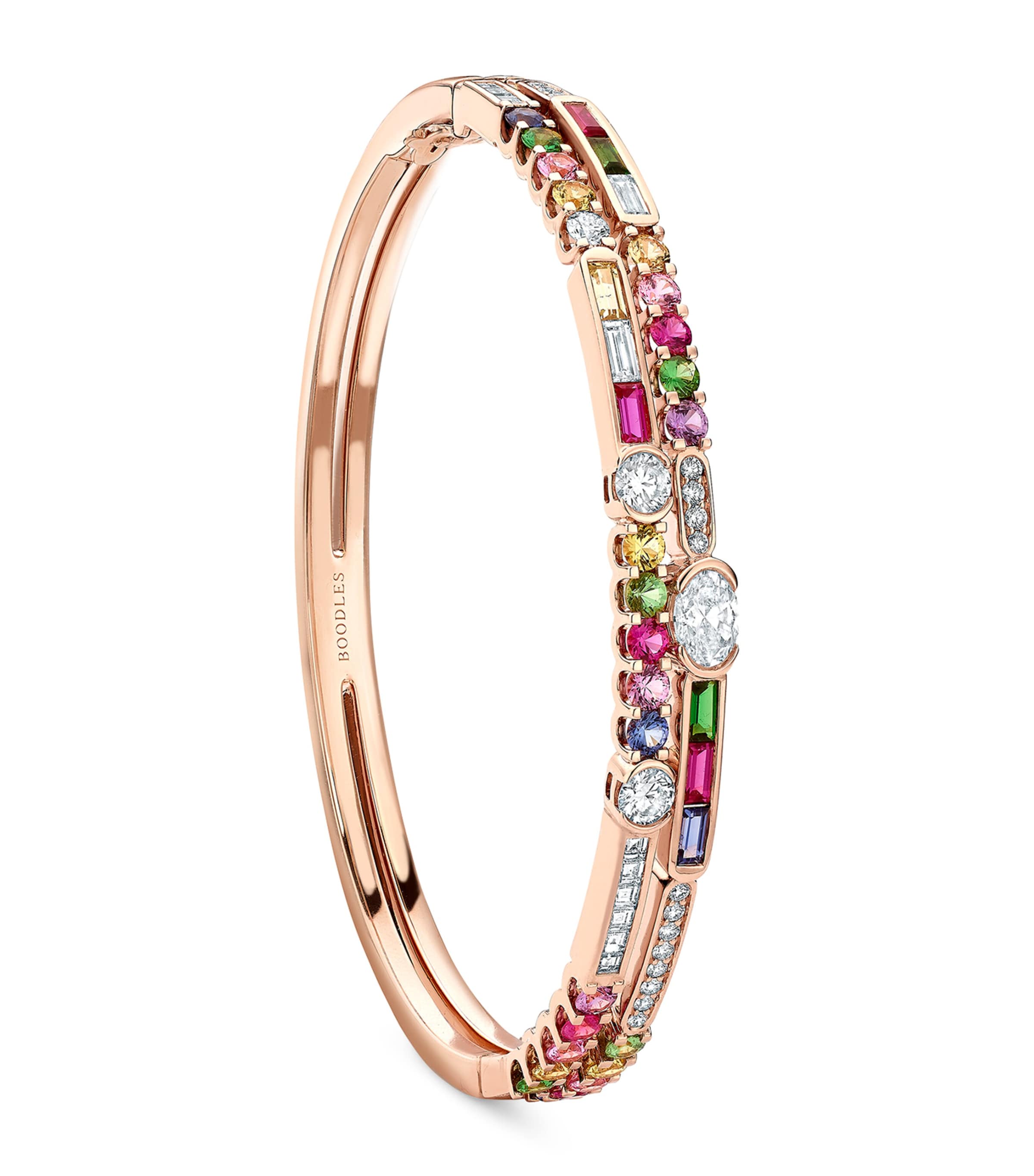 Boodles Rose Gold, Diamond, Sapphire, Ruby and Tsavorite Play of Light Bangle Rose Gold