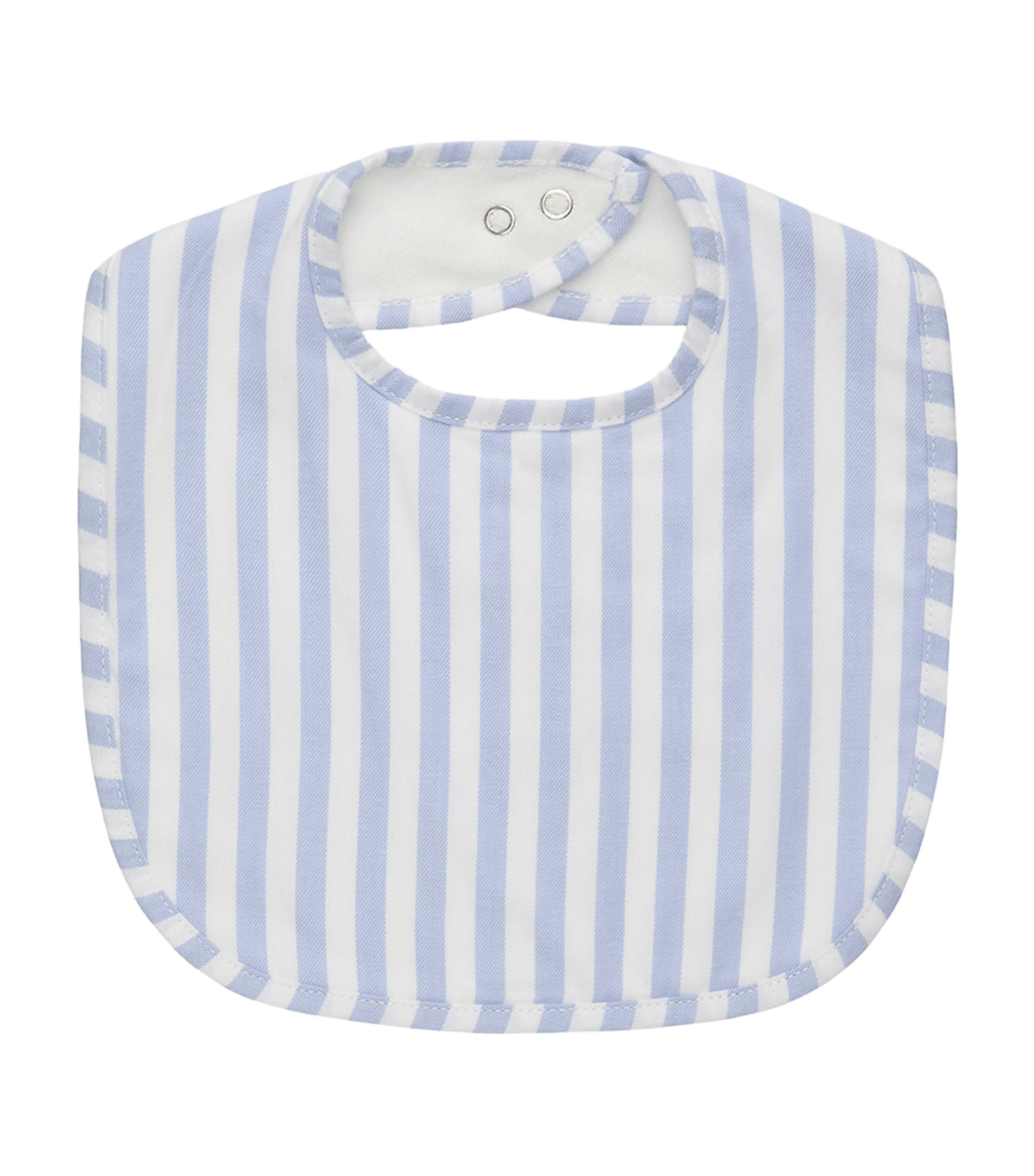 Trotters Cotton Stripe Bib Pale Blue