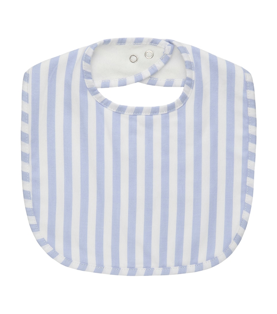 Trotters Cotton Stripe Bib Pale Blue